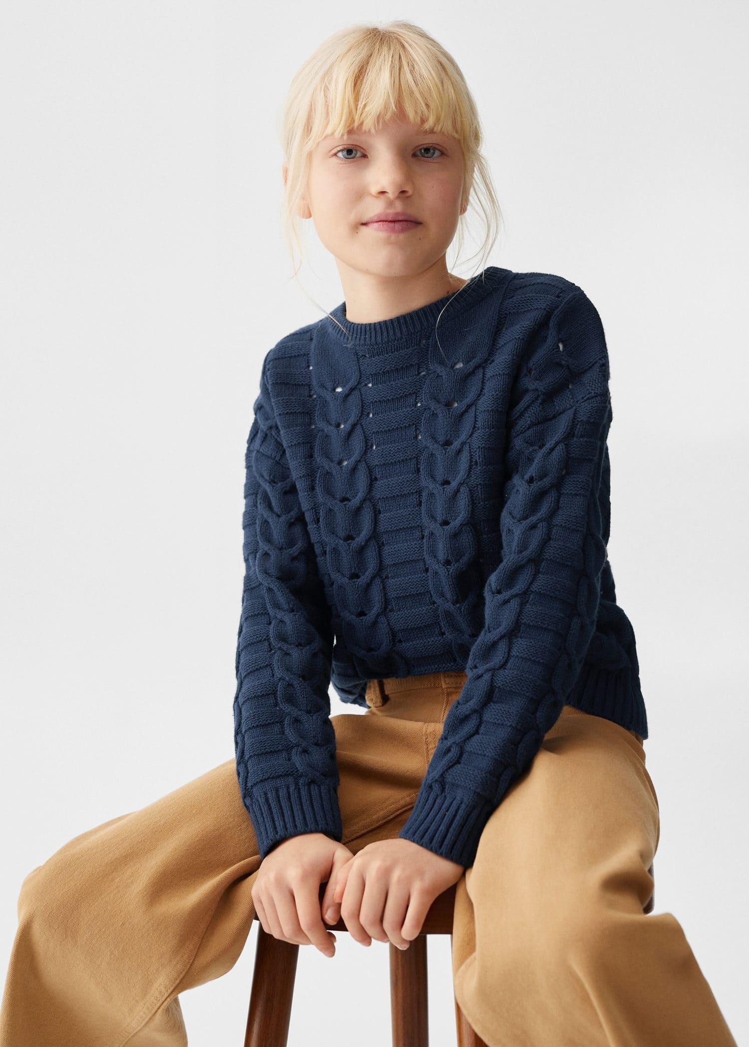 Mango - Navy Contrasting Knit Sweater