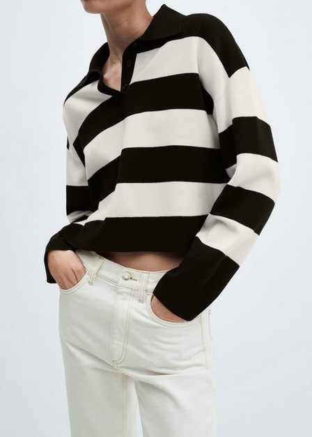 Mango - Black Striped Polo-Neck Sweater