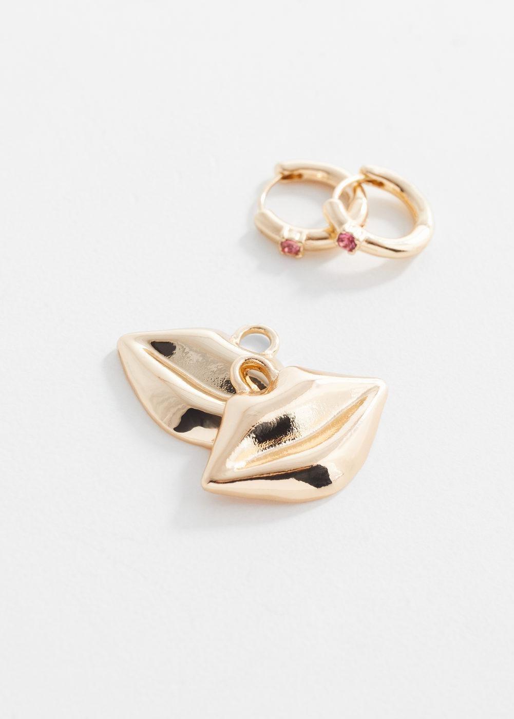 Gold Detachable Lips Earrings, , large image number 0