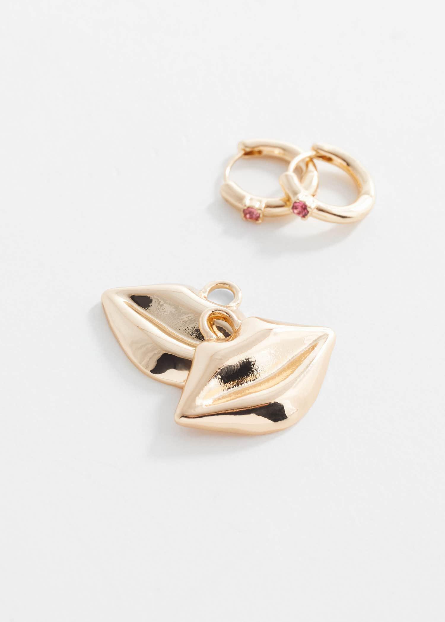 Gold Detachable Lips Earrings, , large image number 1