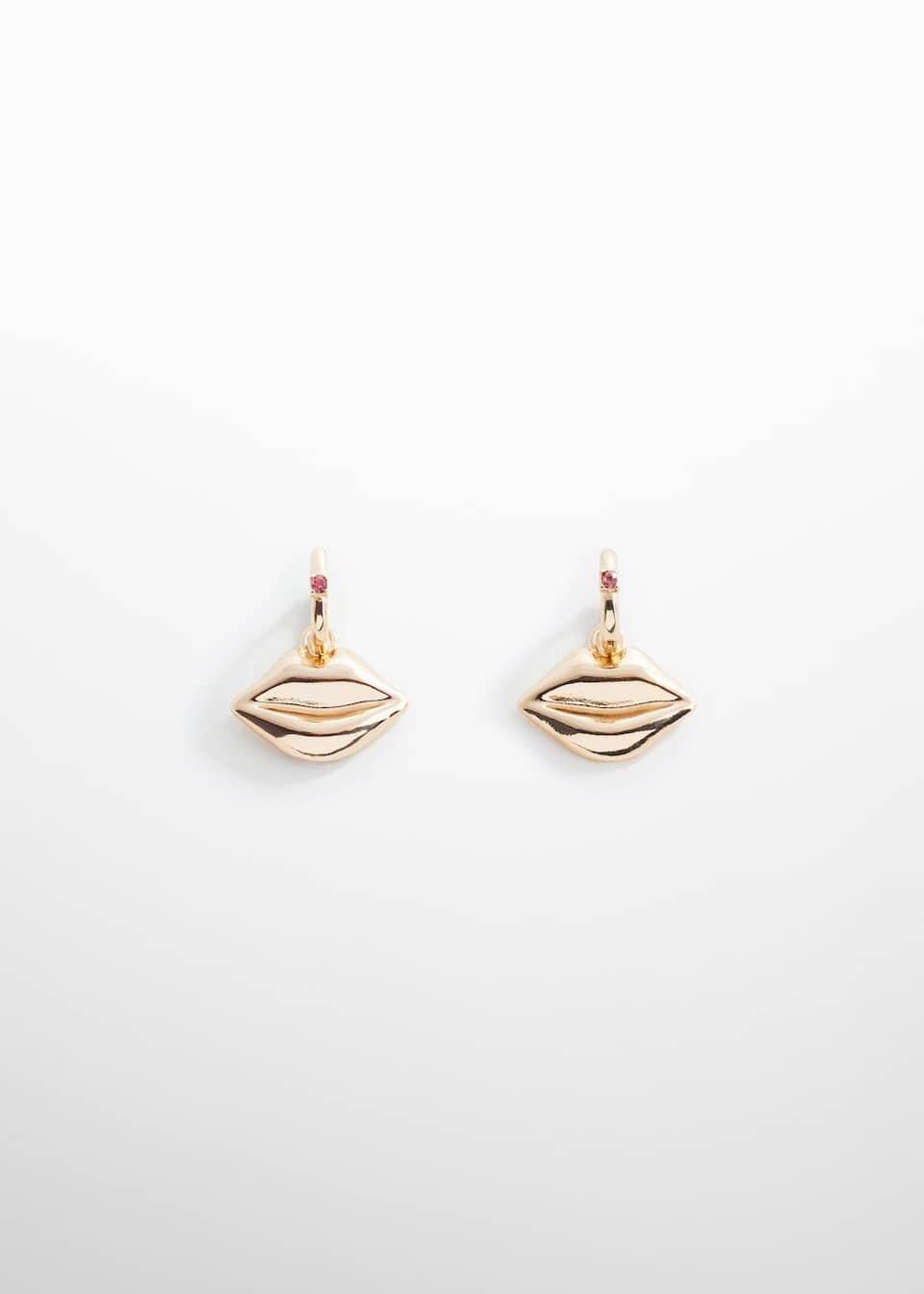 Gold Detachable Lips Earrings, , large image number 2