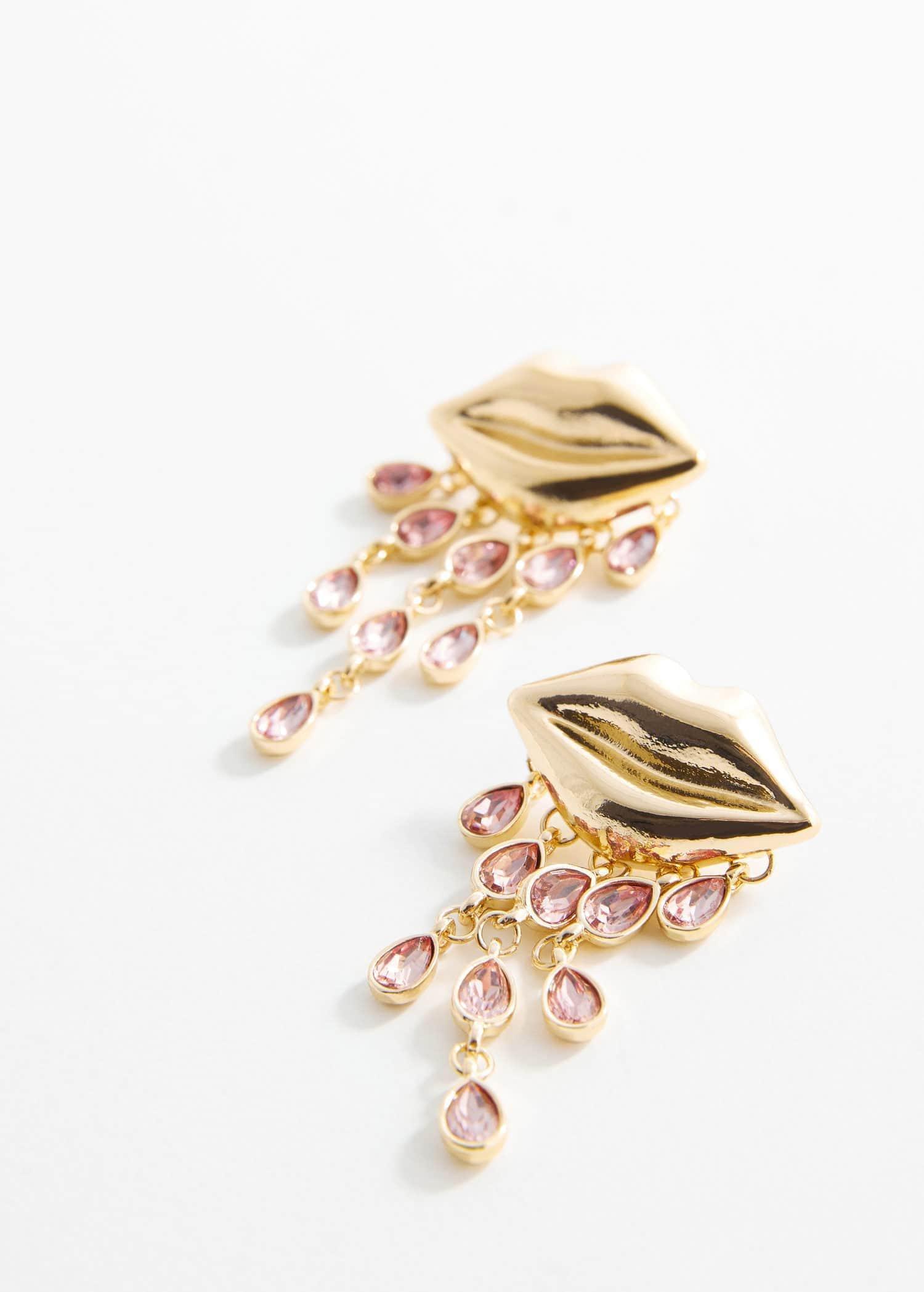 Gold Lip Bead Earrings, , large image number 1