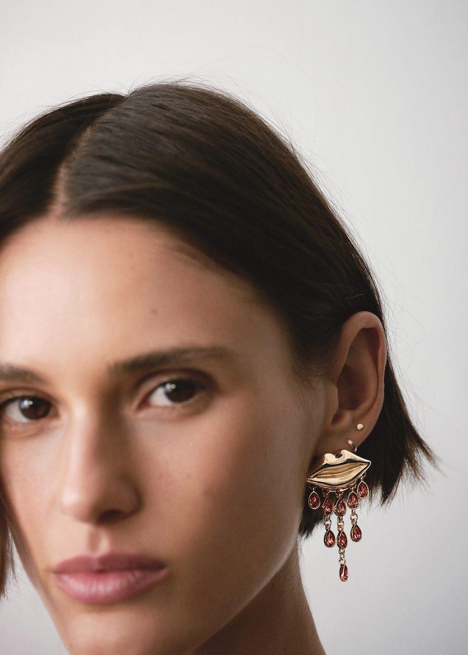 Gold Lip Bead Earrings, , large image number 2