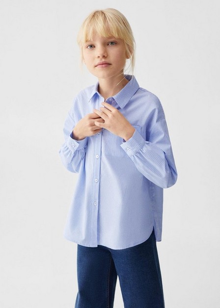 Mango - Blue Oversize Striped Shirt, Kids Girls