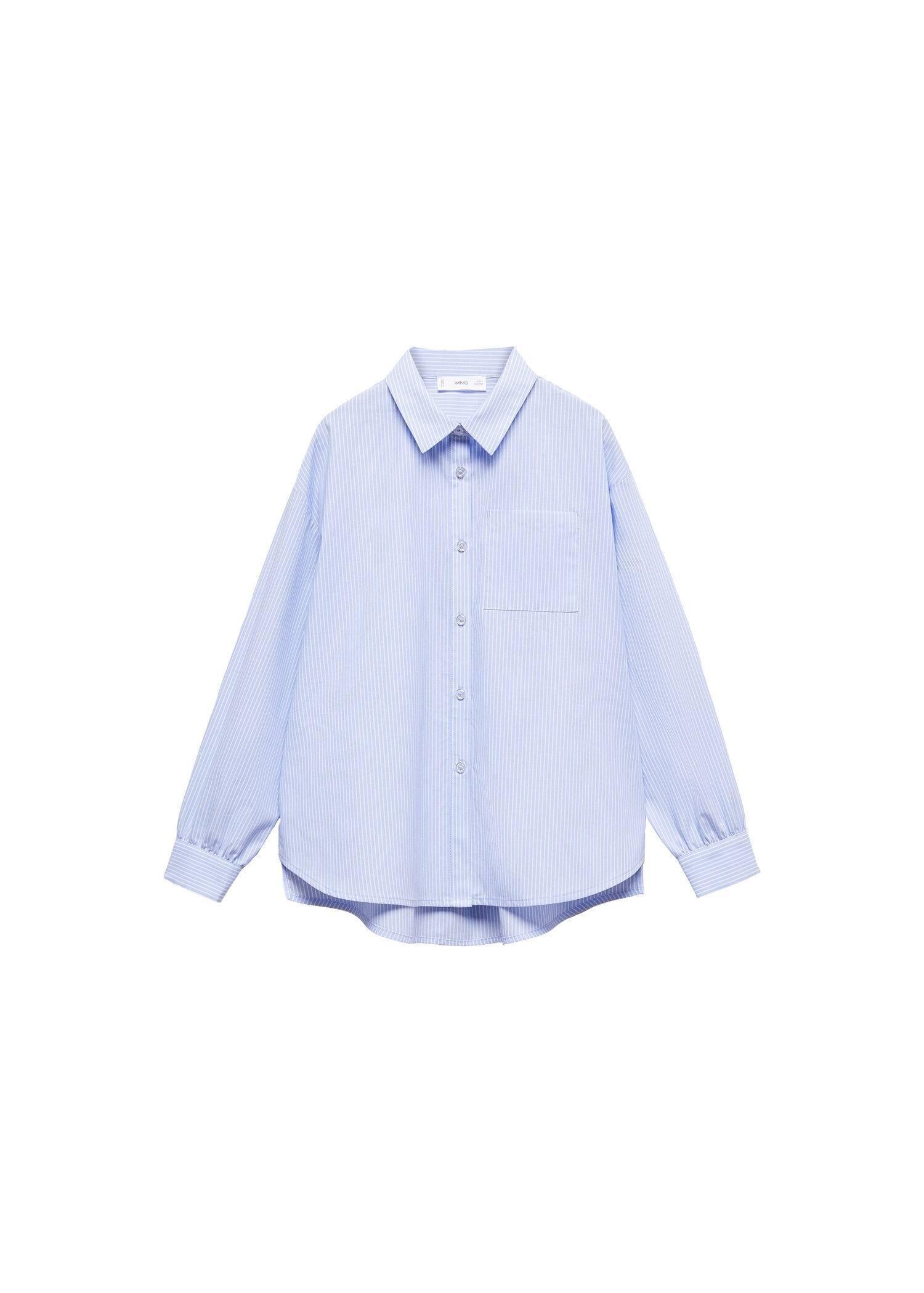 Mango - Blue Oversize Striped Shirt, Kids Girls