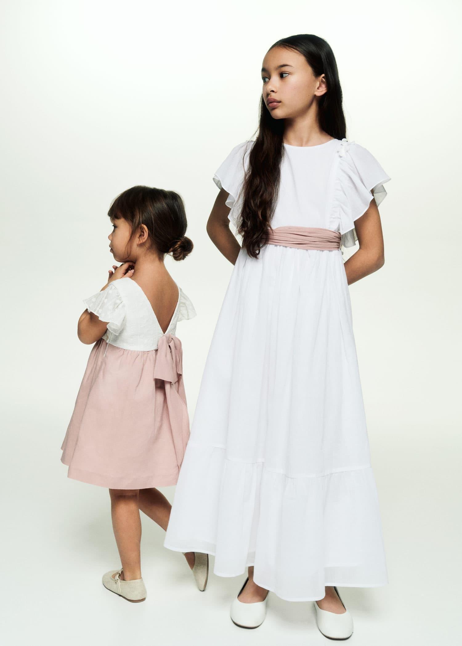 Mango - Pink Bow Embroidered Dress, Kids Girls