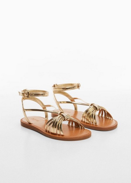 Mango - Gold Ruched Strips Sandals, Kids Girls
