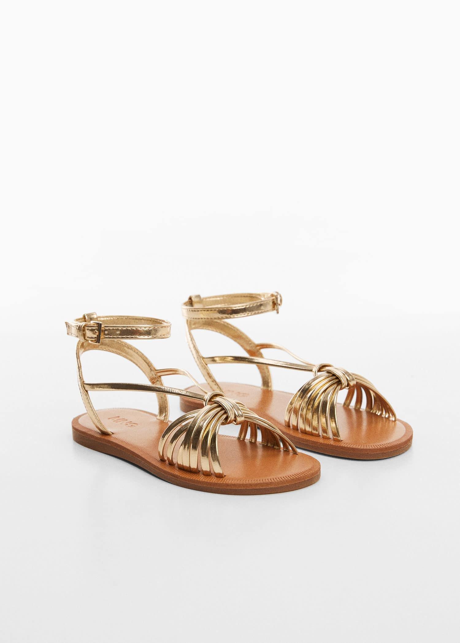 Gold Ruched Strips Sandals, Kids Girls, , large image number 1