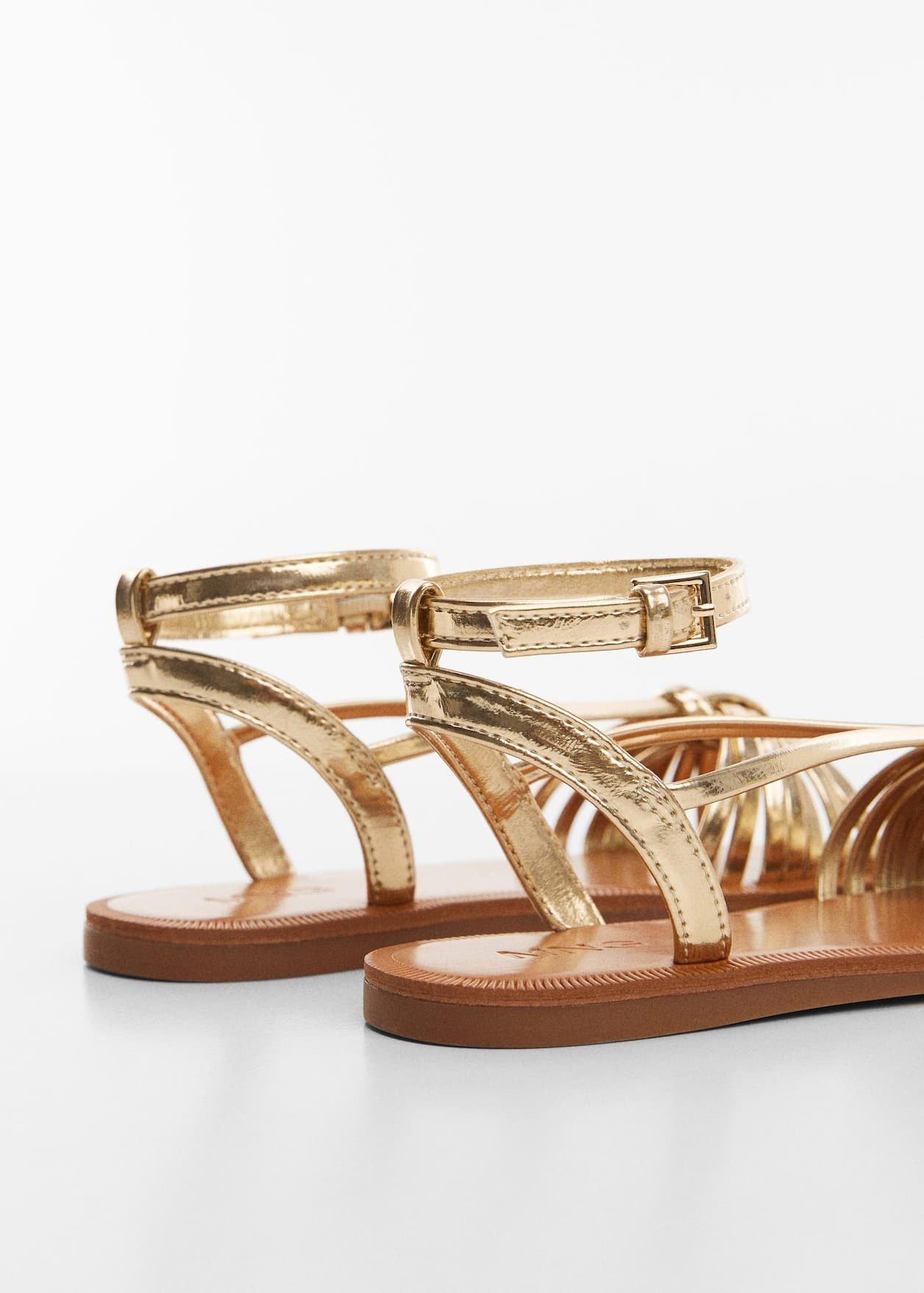 Gold Ruched Strips Sandals, Kids Girls, , large image number 2