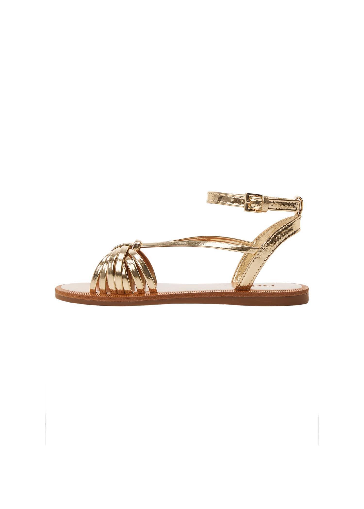 Mango - Gold Ruched Strips Sandals, Kids Girls