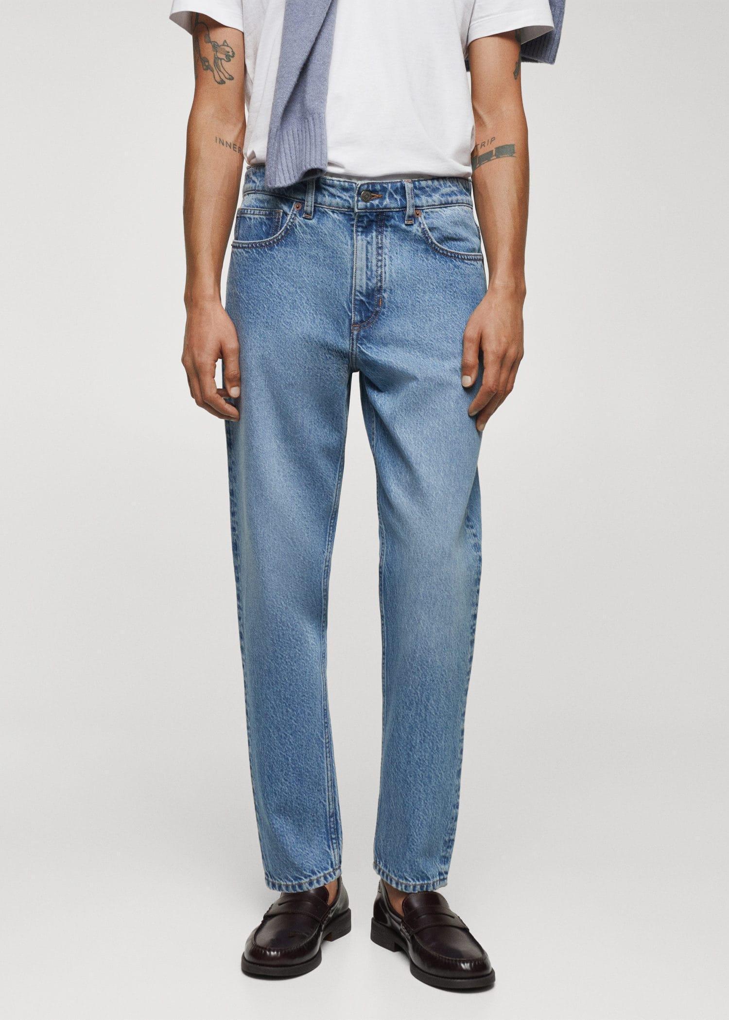 Blue Tapered-Fit Jeans, , large