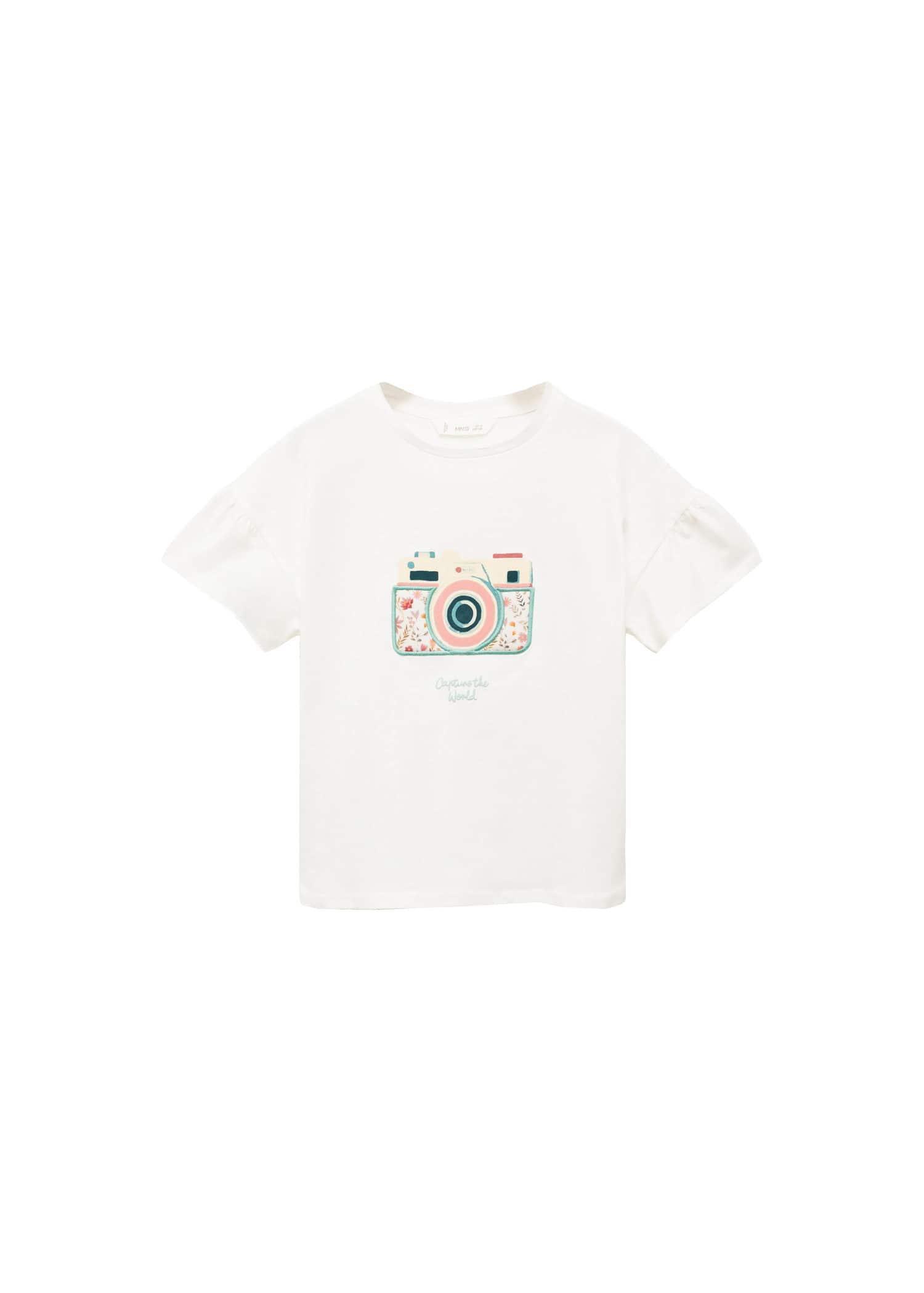 Mango - White Embroidered Details Print T-Shirt, Kids Girls