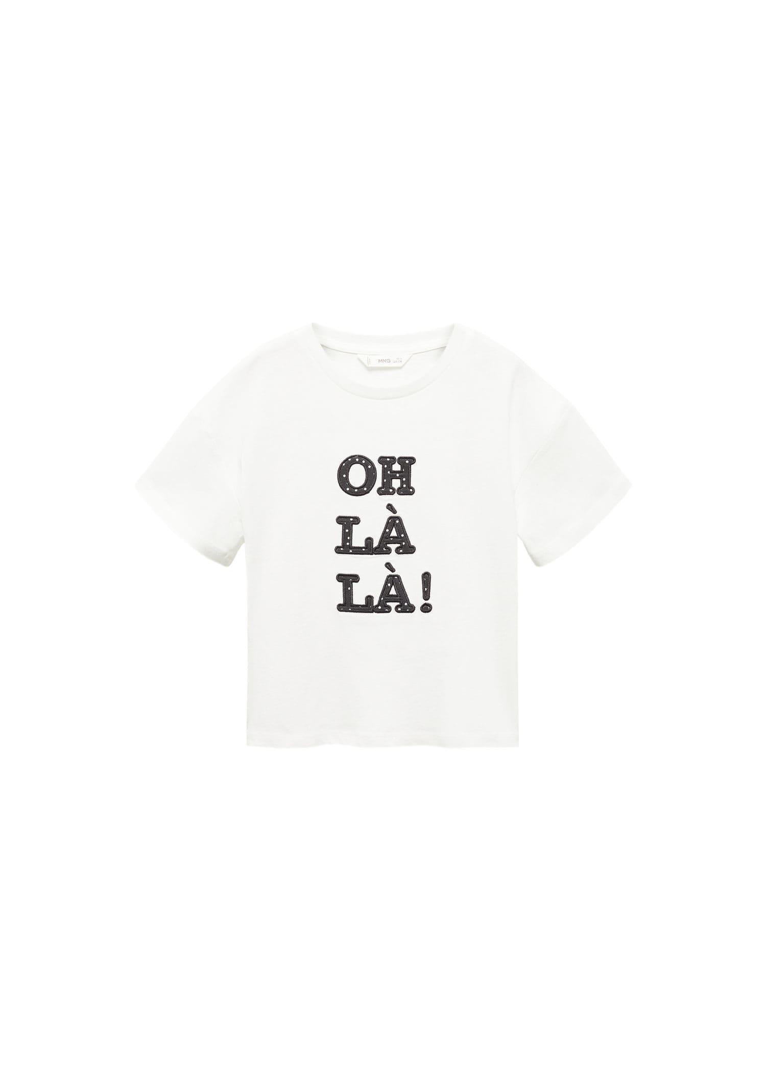 Mango - White Embroidered Message T-Shirt, Kids Girls