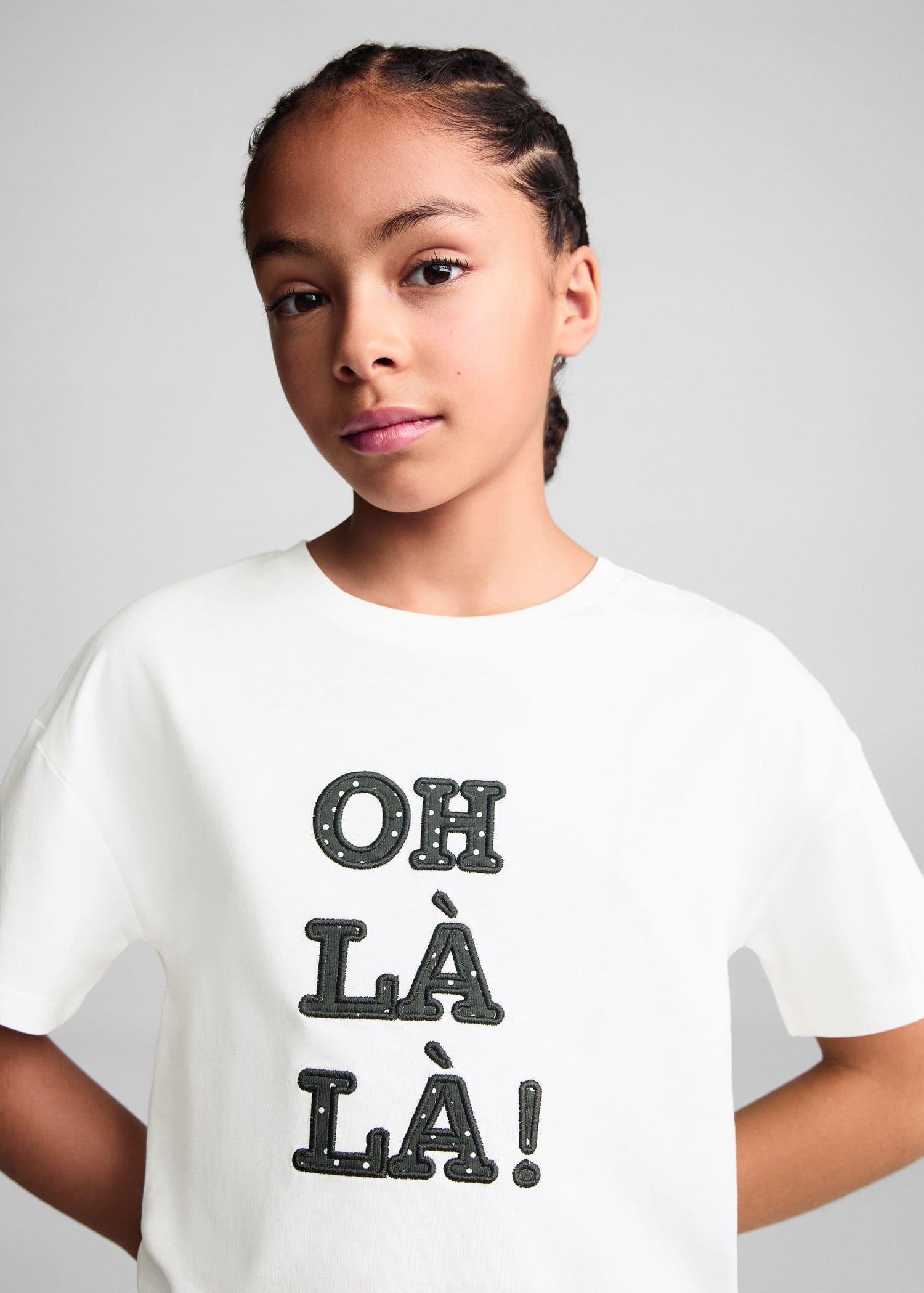 Mango - White Embroidered Message T-Shirt, Kids Girls