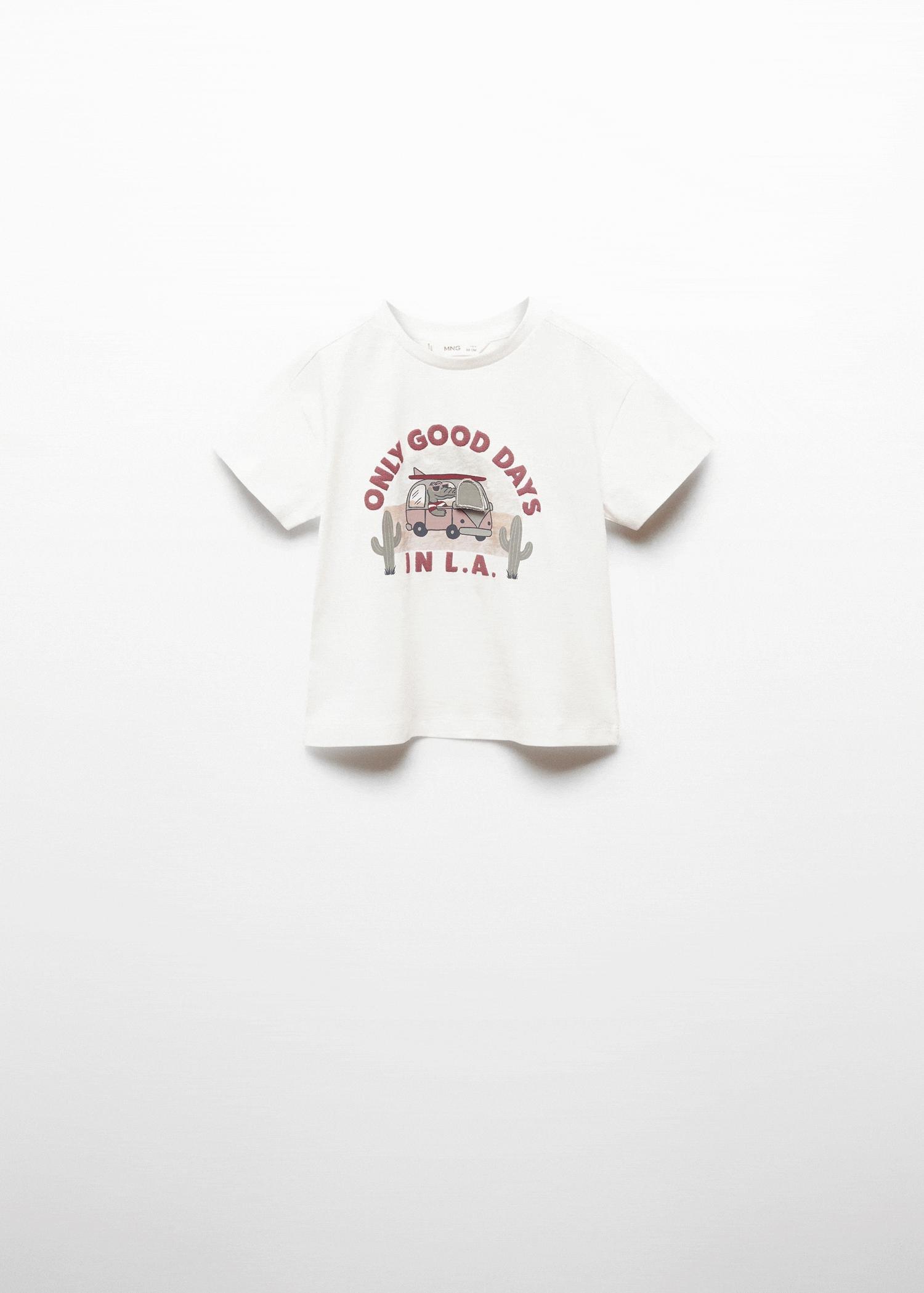 Mango - White Cotton Printed T-Shirt, Kids Boys