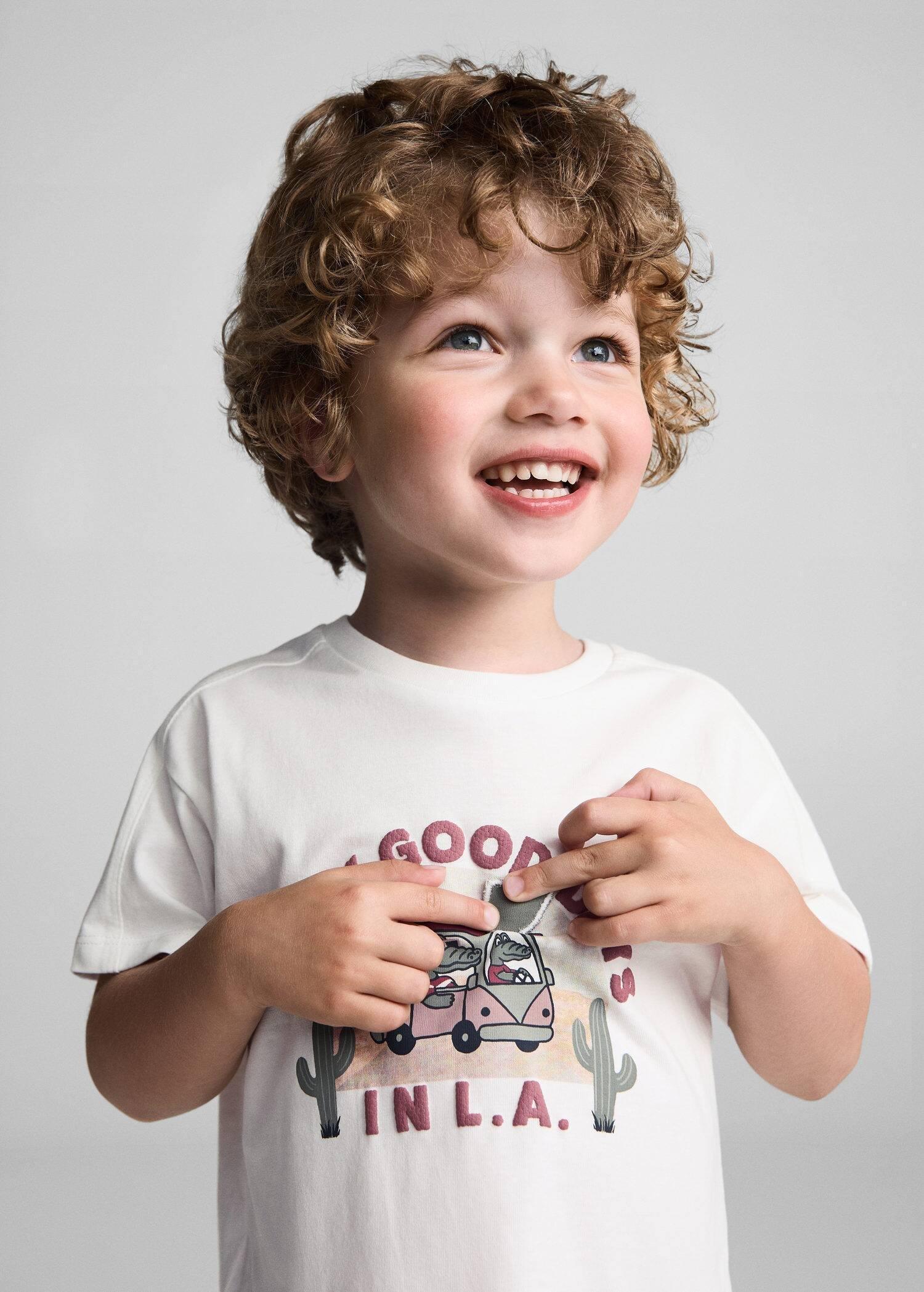 Mango - White Cotton Printed T-Shirt, Kids Boys