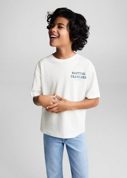 Mango - White Printed Message T-Shirt, Kids Boys