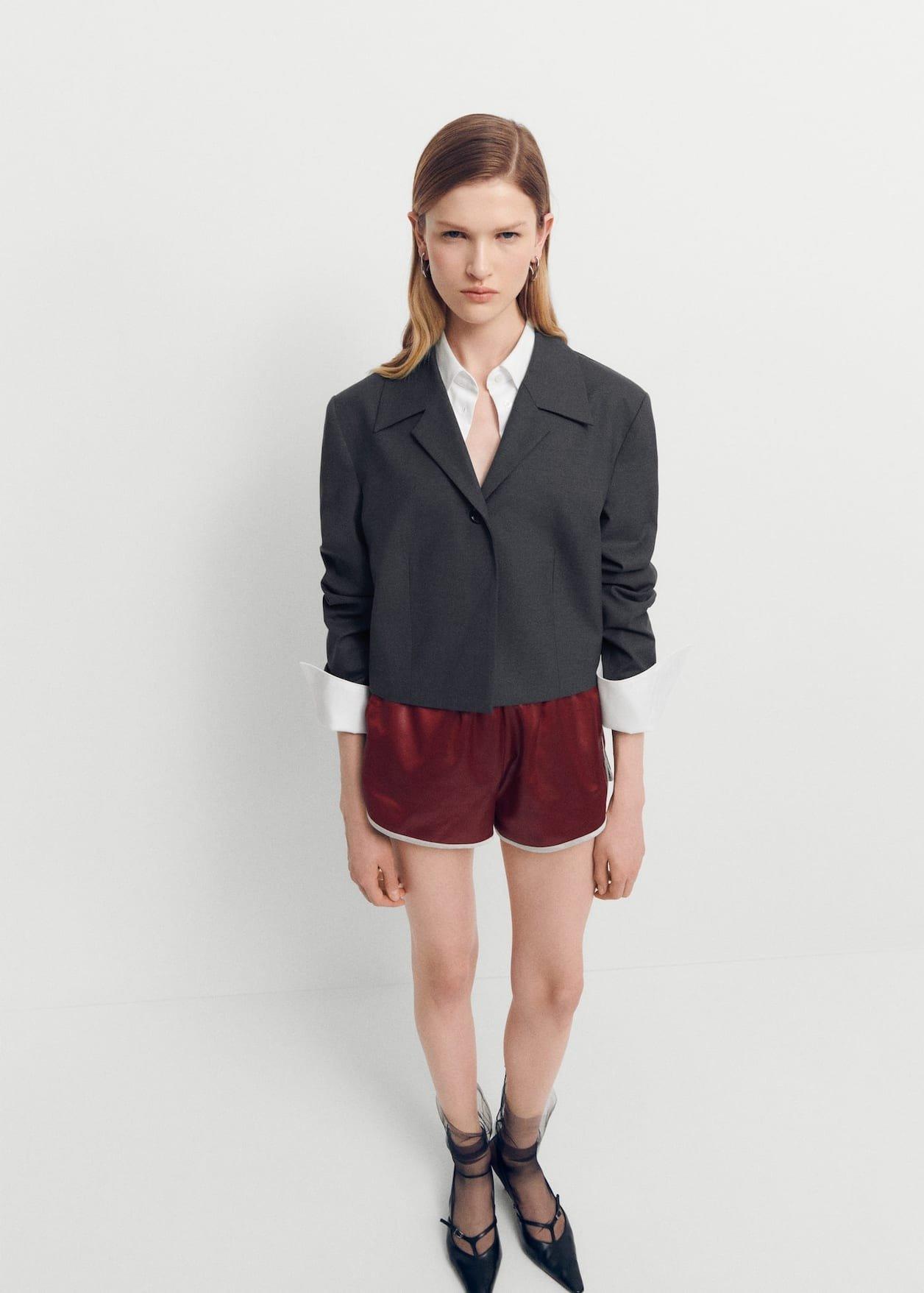 Mango - Grey Cropped Wool Blazer