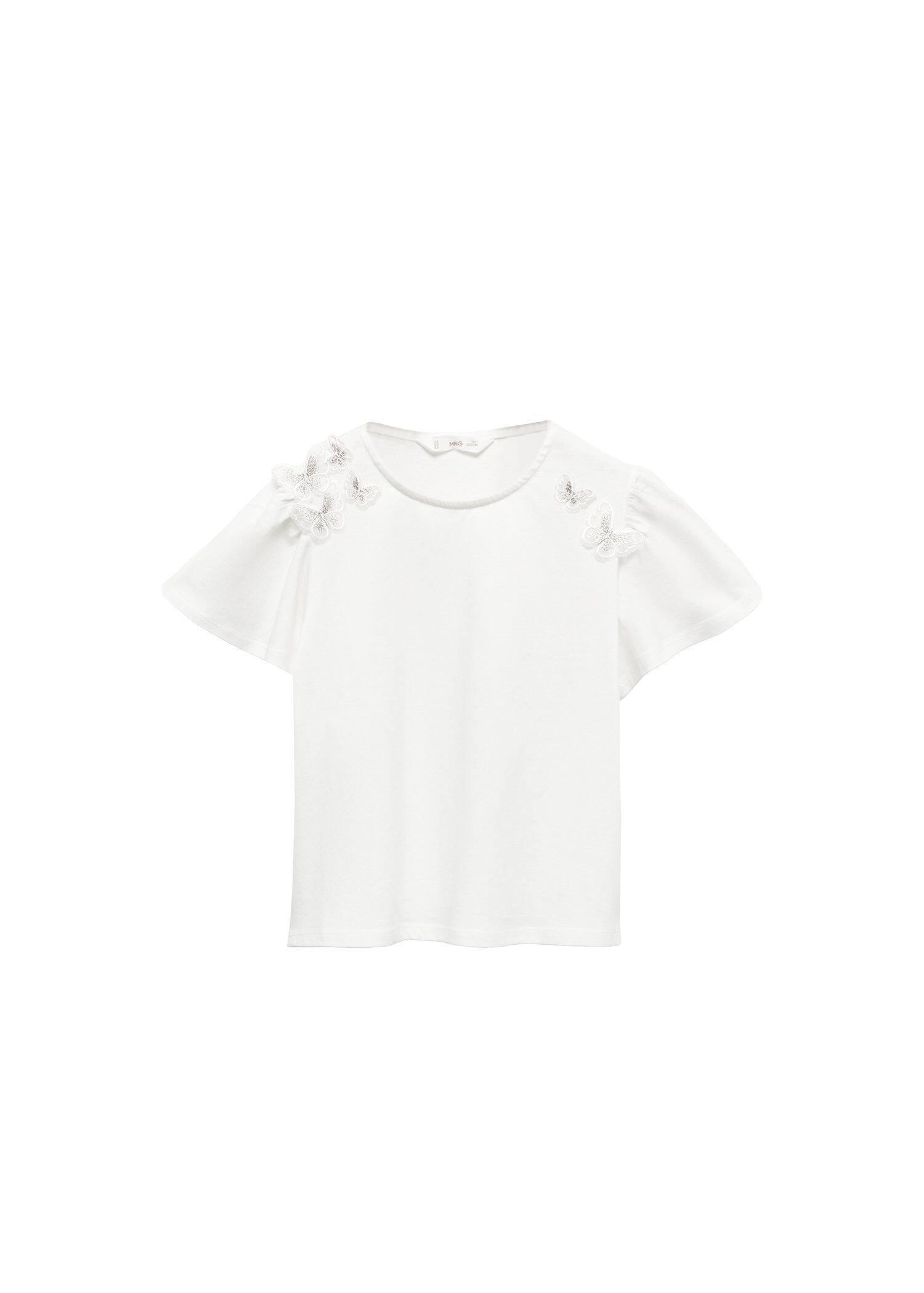 Mango - White Embroidered Butterflies T-Shirt, Kids Girls