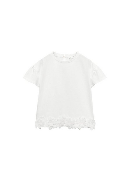 Mango - White Embroidered Flowers T-Shirt, Kids Girls