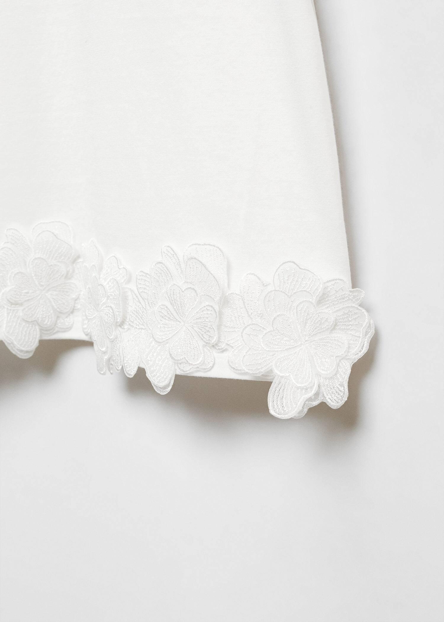 Mango - White Embroidered Flowers T-Shirt, Kids Girls