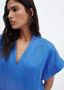 Mango - Blue Linen-Blend Shirt Dress