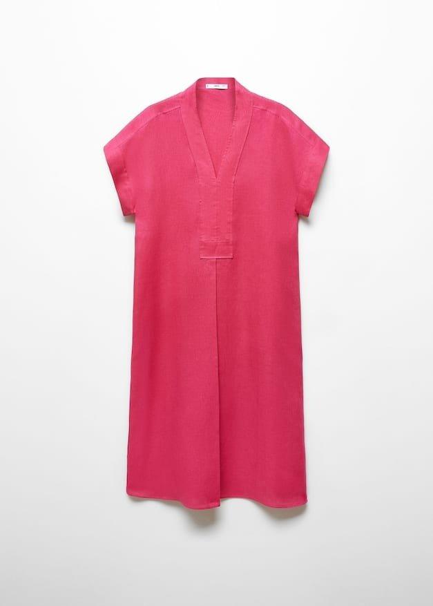 Mango - Pink Linen-Blend Shirt Dress