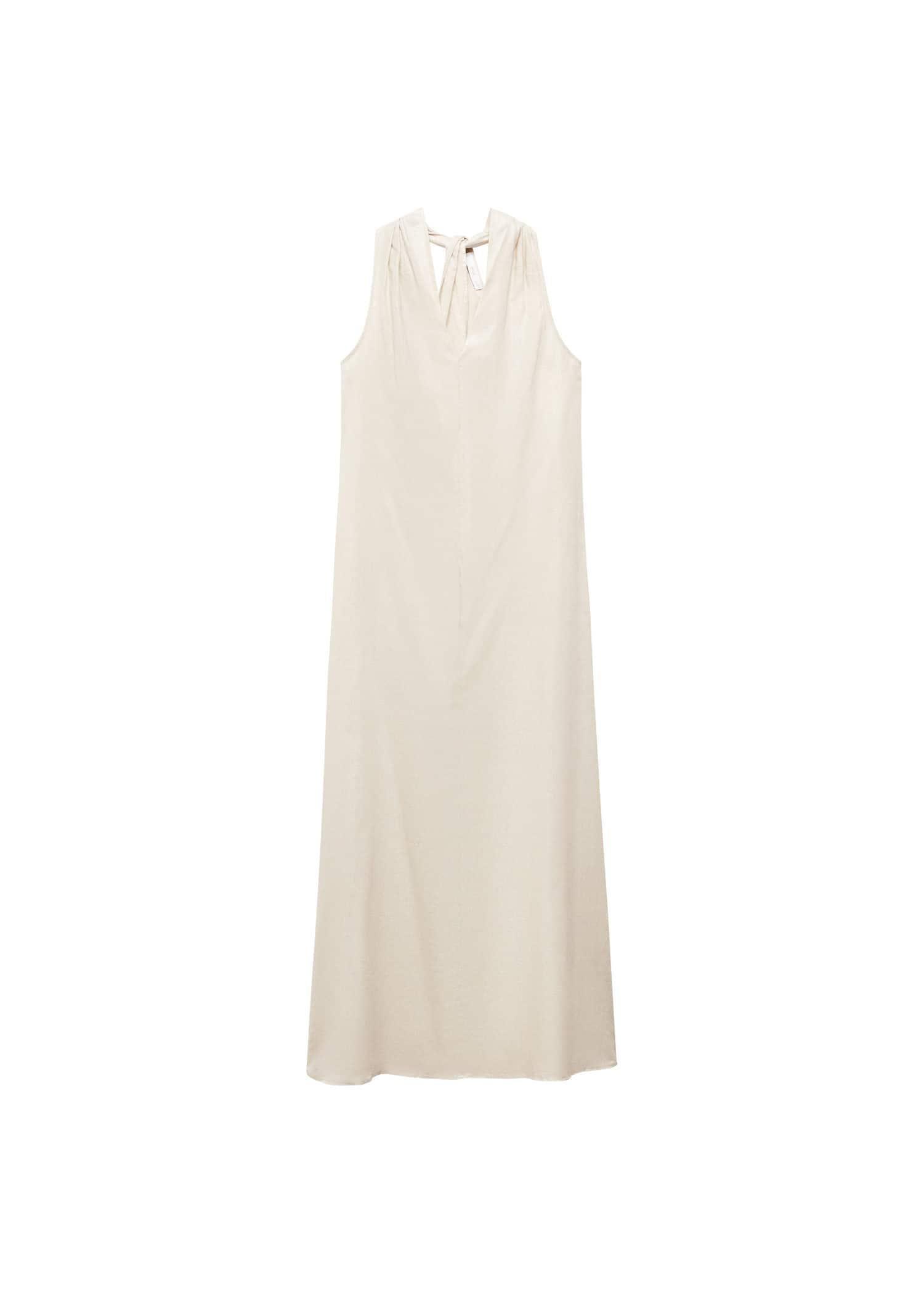 Mango - Ecru V-Neckline Linen Dress