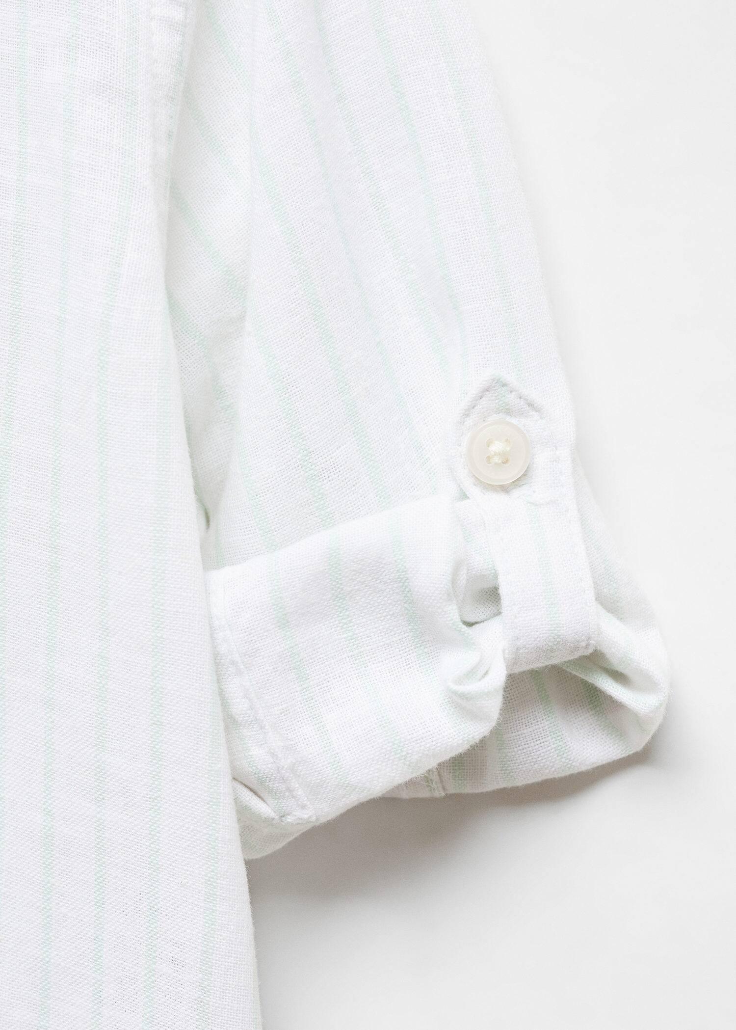 Mango - Green Striped Mandarin-Collar Linen Shirt, Baby Boys