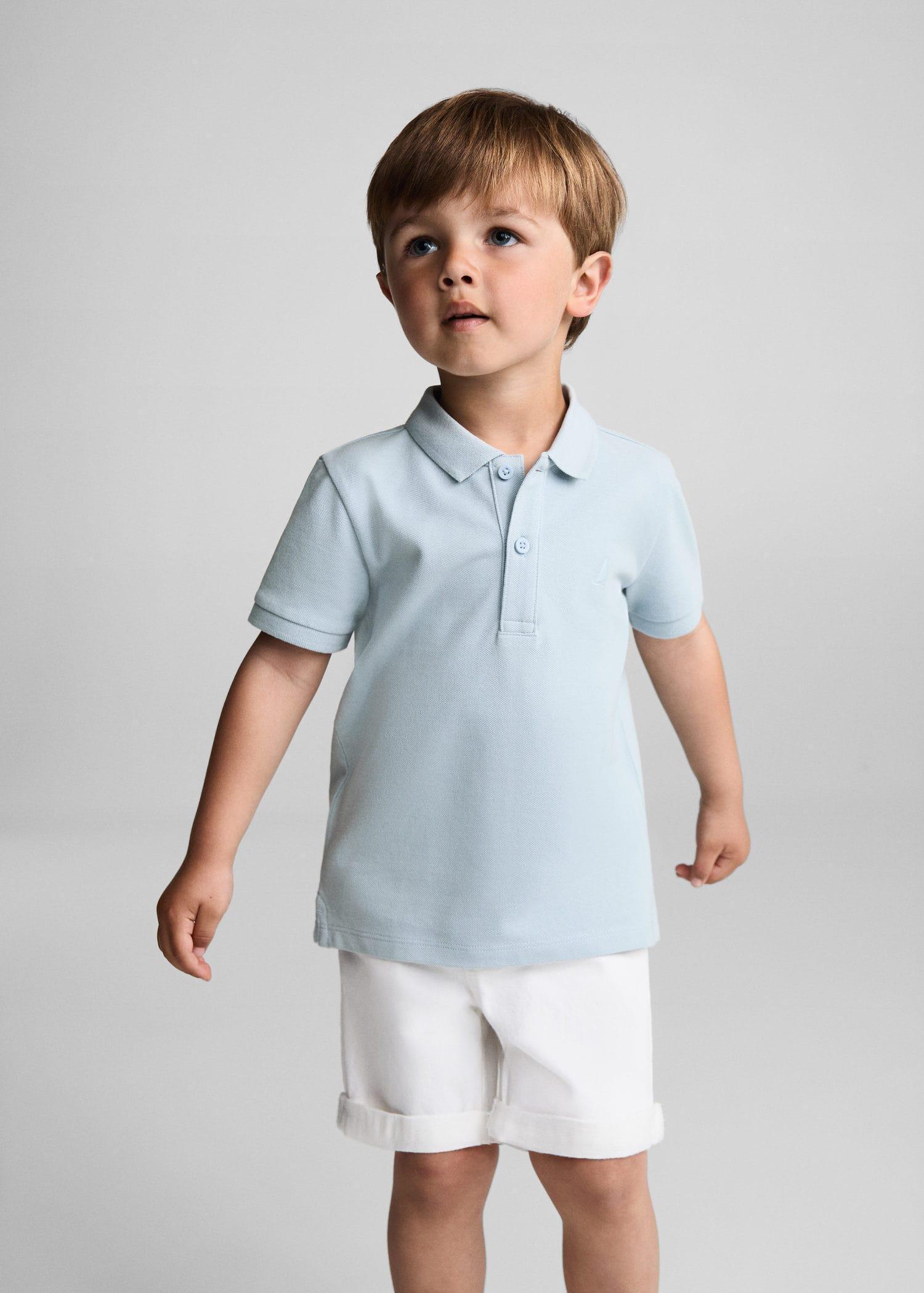 Mango - Blue Textured Cotton Polo Shirt, Kids Boys