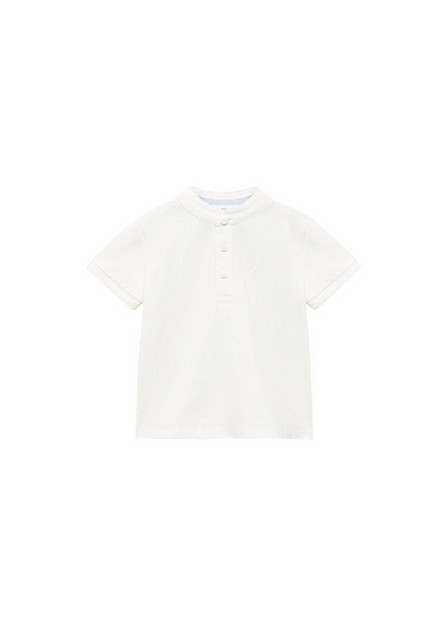 Mango - White Mao Collar Cotton Polo, Kids Boys