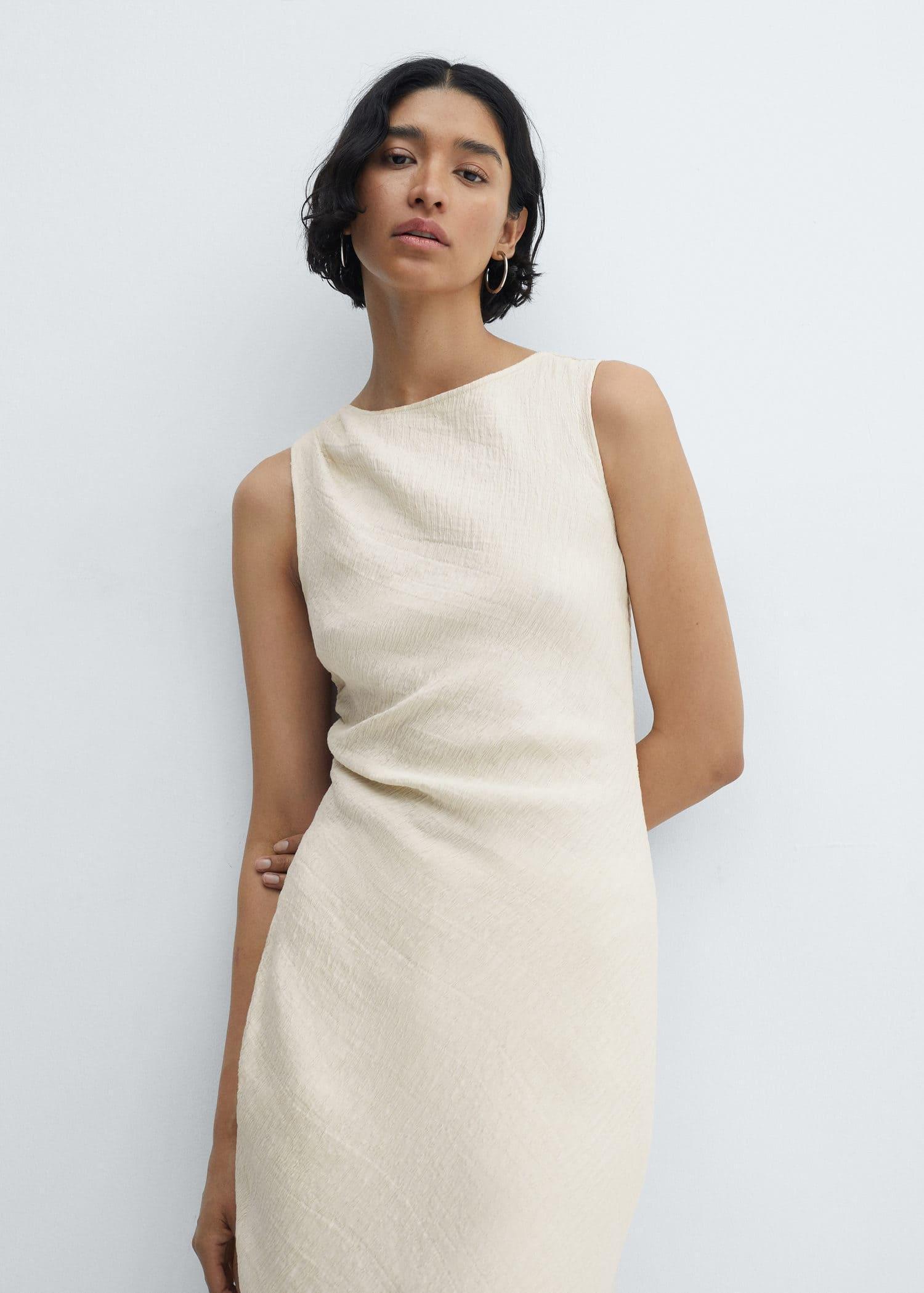 Mango - Cream Draped Dress With Slit