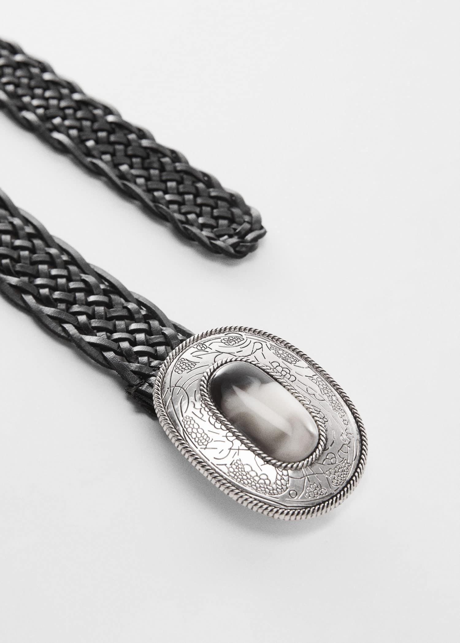 Mango - Black Engraved Buckle Leather Belt
