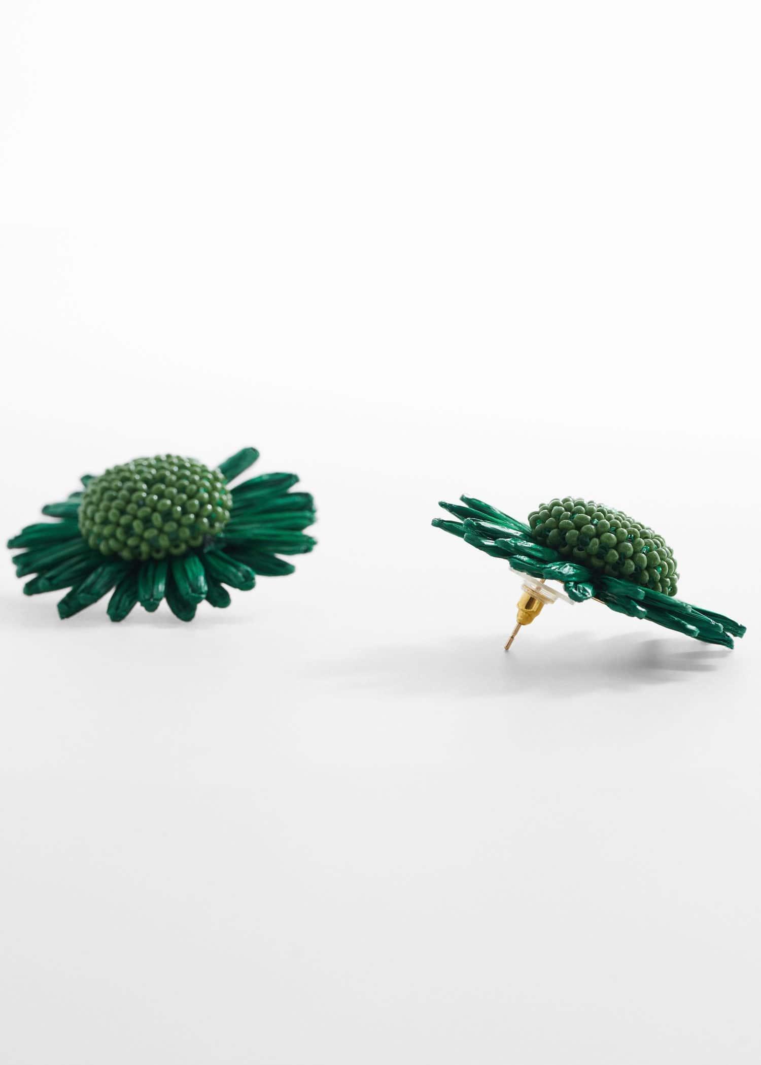 Green Flowers Raffia Earrings, , large image number 0