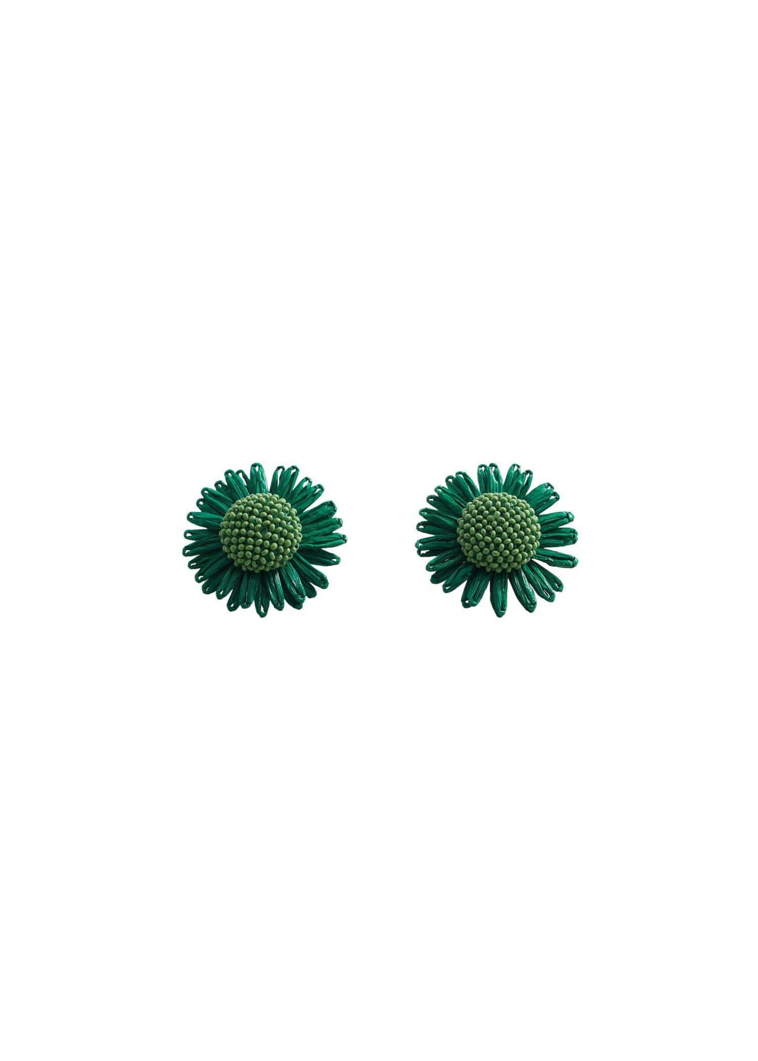 Green Flowers Raffia Earrings, , large image number 1