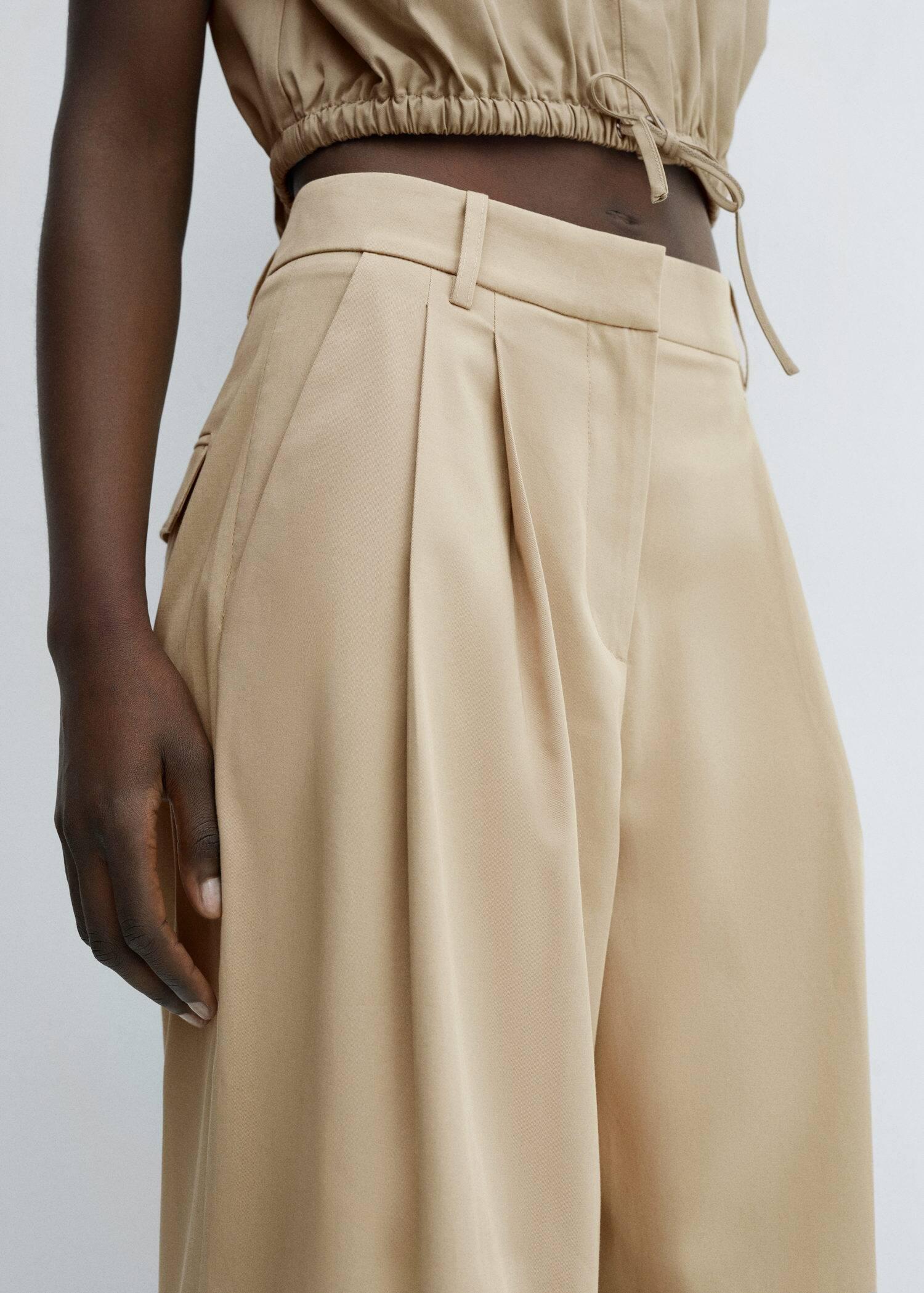 Mango - Brown Wide Leg Pleated Trousers