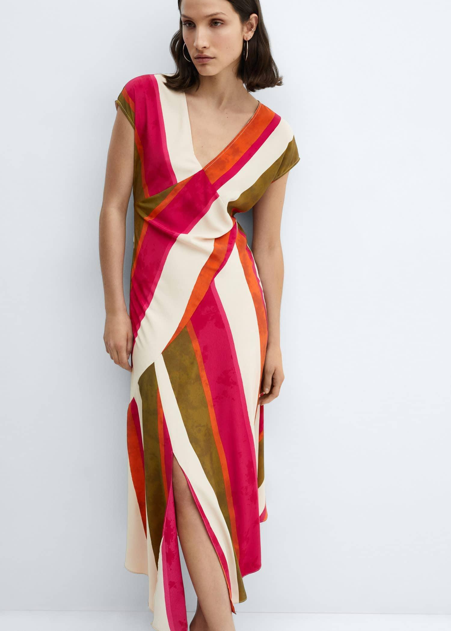 Mango - Beige Cut-Out Striped Dress