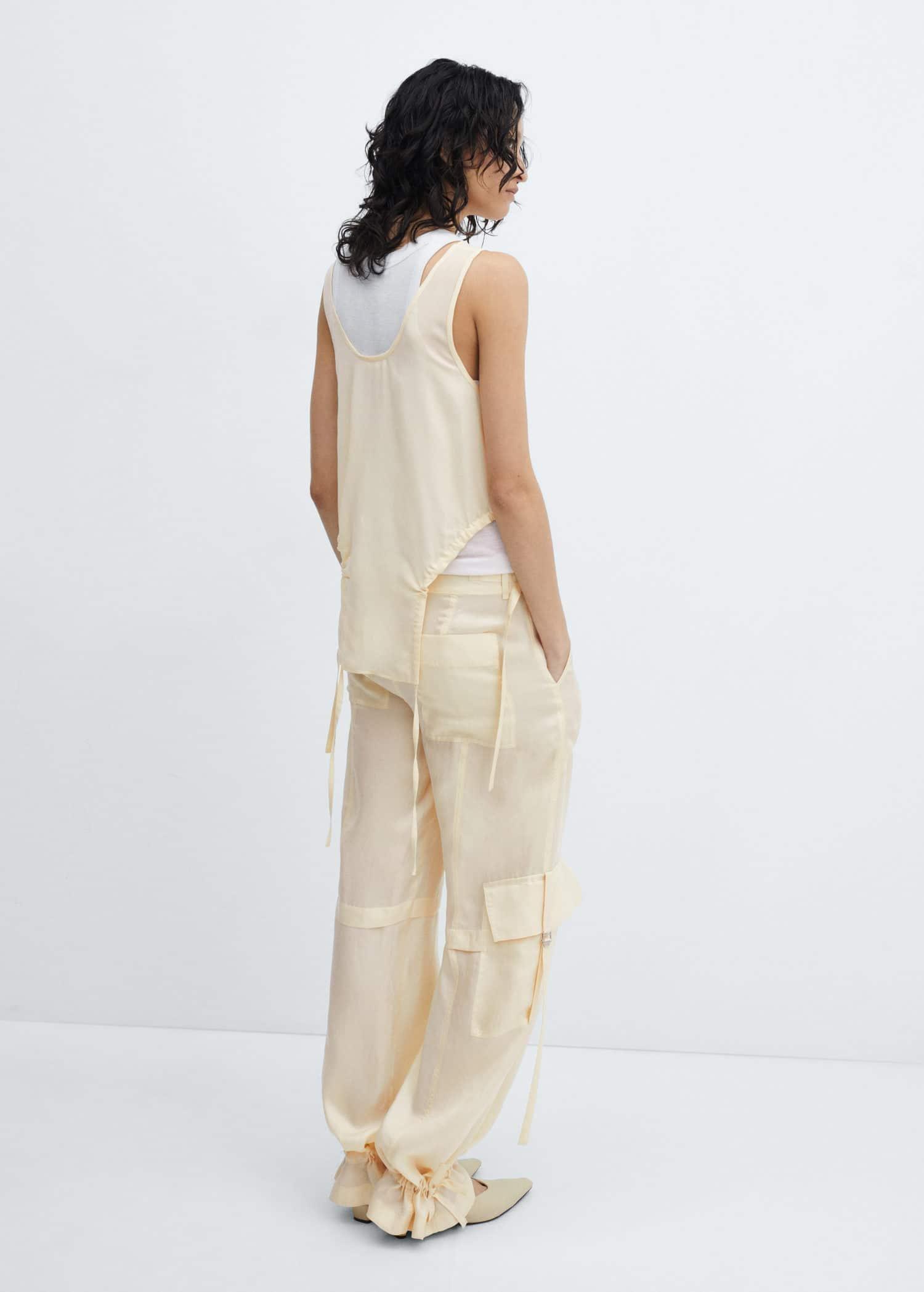 Mango - Cream Lyocell Cargo Trousers