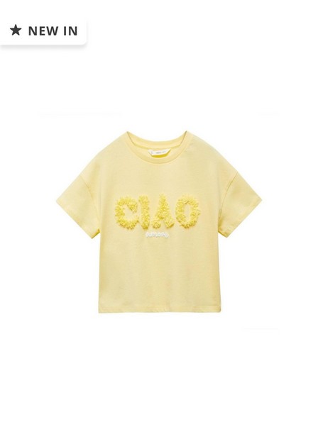Mango - Yellow Textured Message T-Shirt, Kids Girls