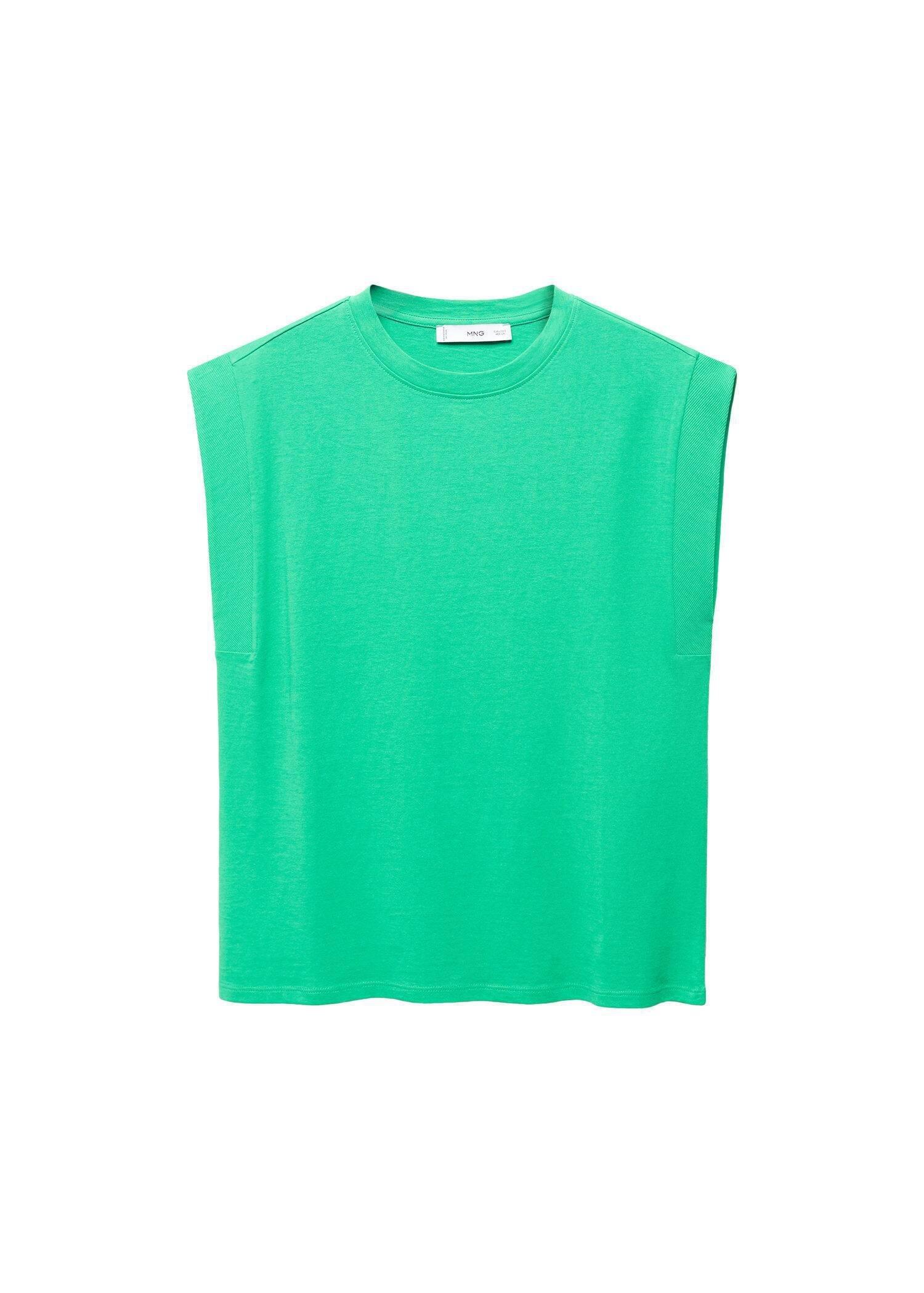 Mango - Green Rounded Neck Cotton T-Shirt
