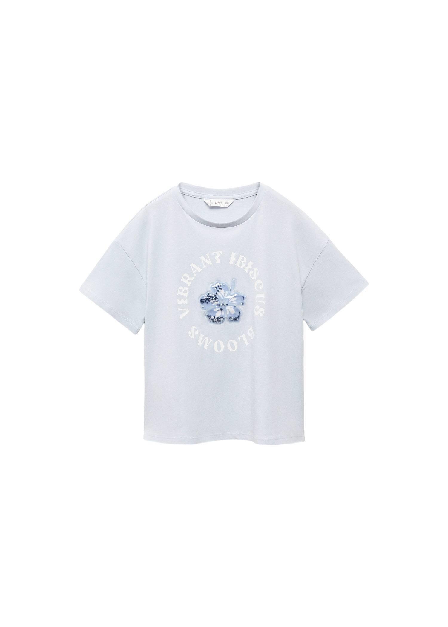Mango - Blue Embossed Printed T-Shirt, Kids Girls