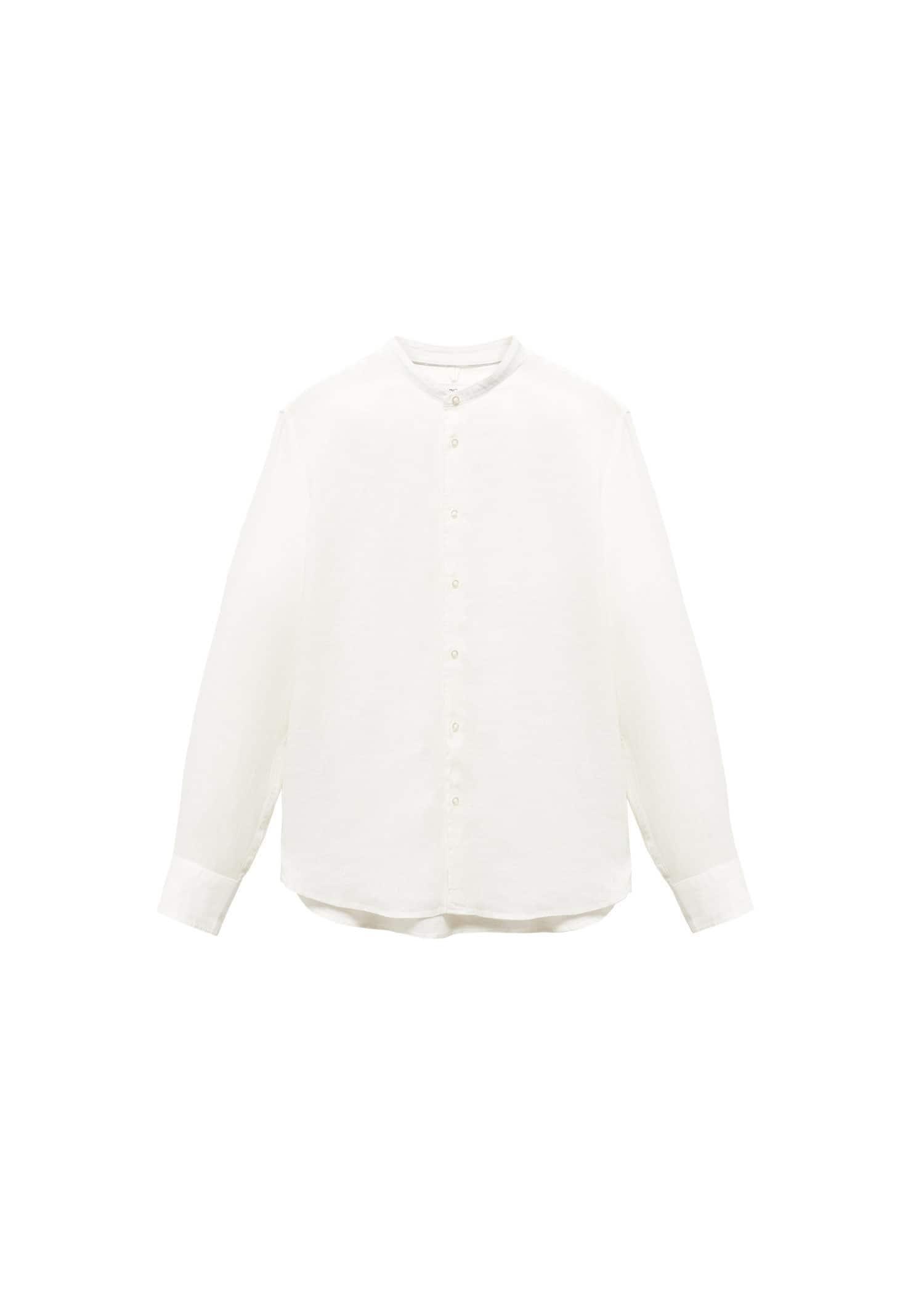 Mango - white 100% linen Mao collar shirt
