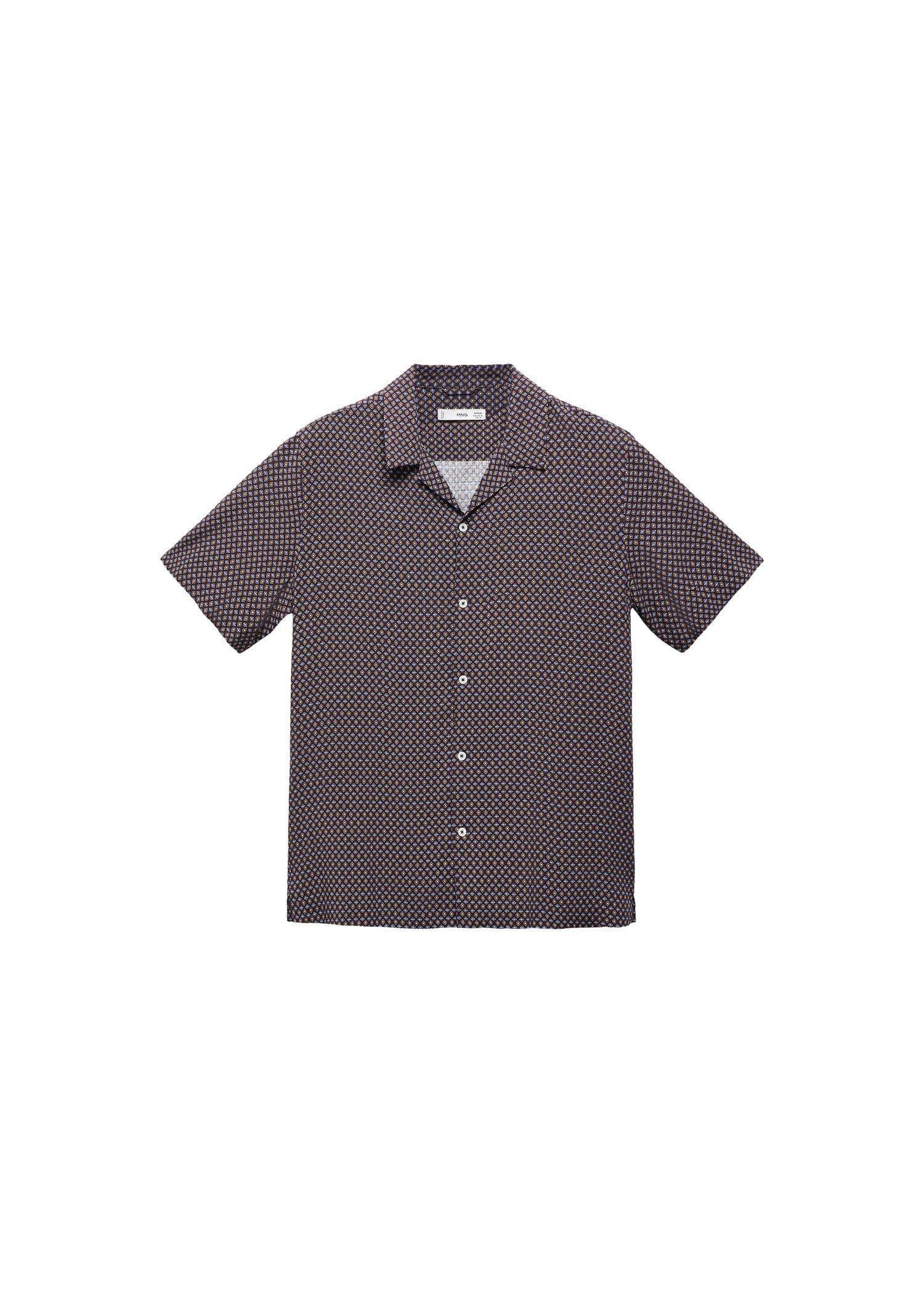 Mango - Navy Patterned Short-Sleeved Shirt