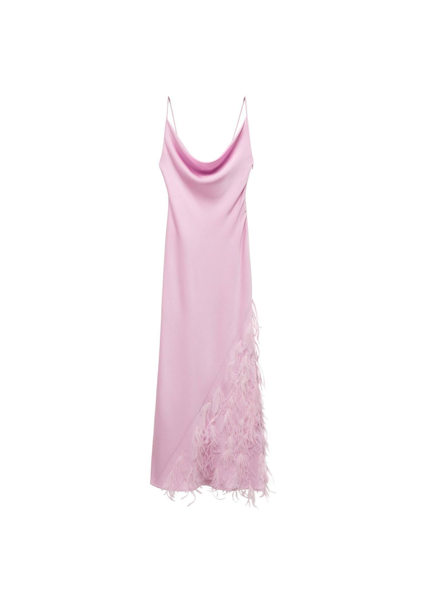 Mango - Pink Lt-Pastel Feather Detail Slip Dress