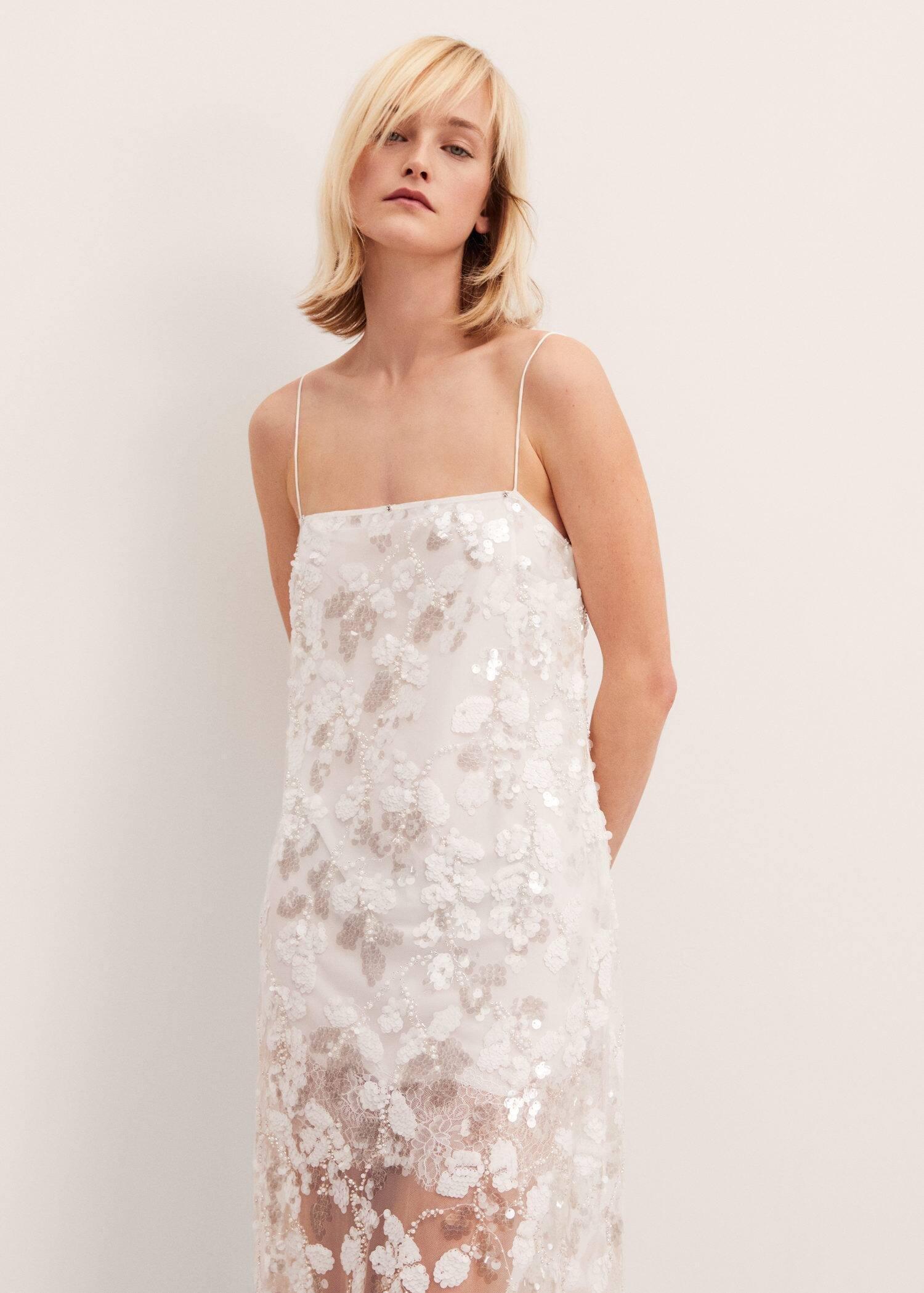 Cream Sequin Fringe Detail Dress, , large image number 0