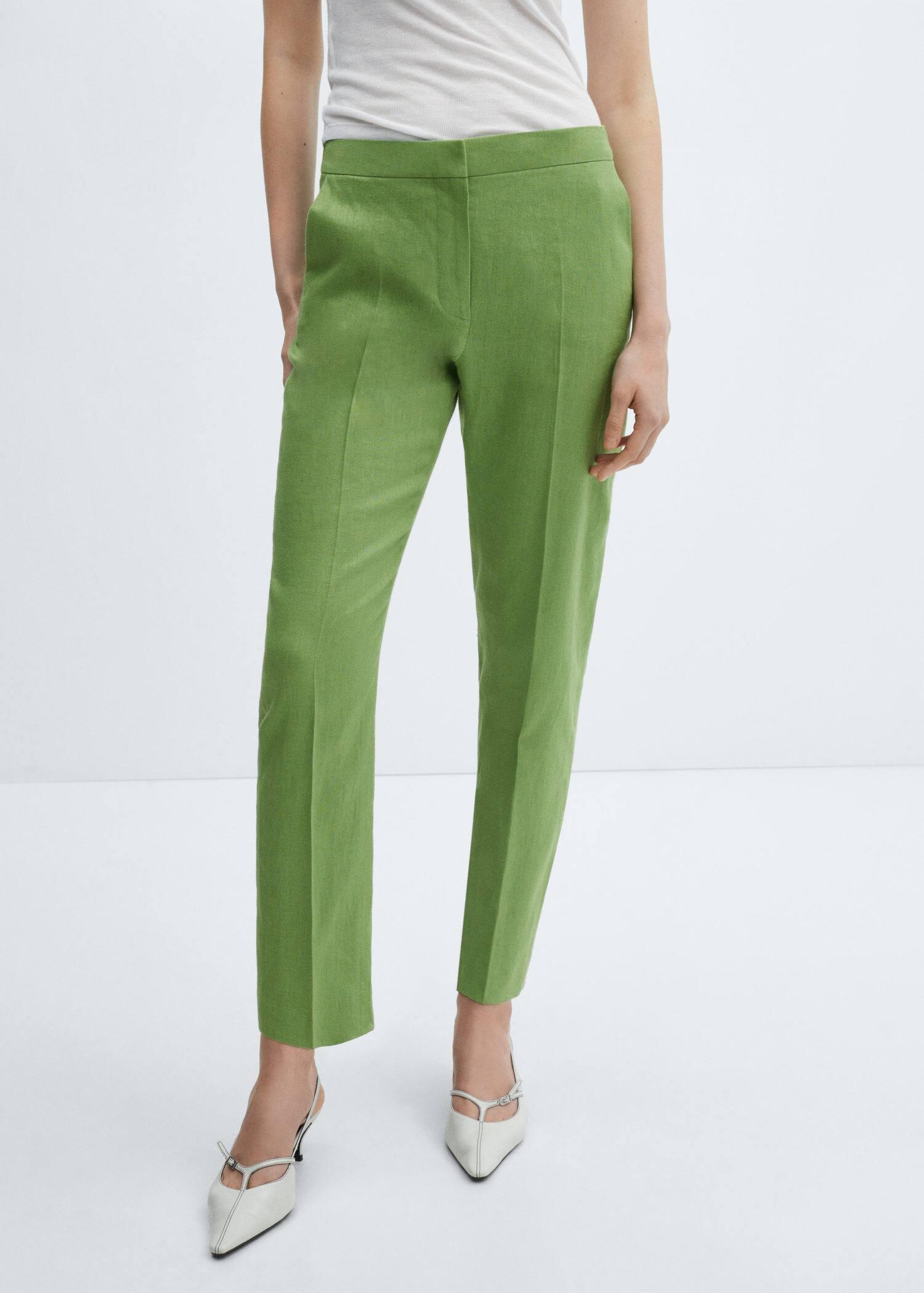 Mango - Green Linen Trousers