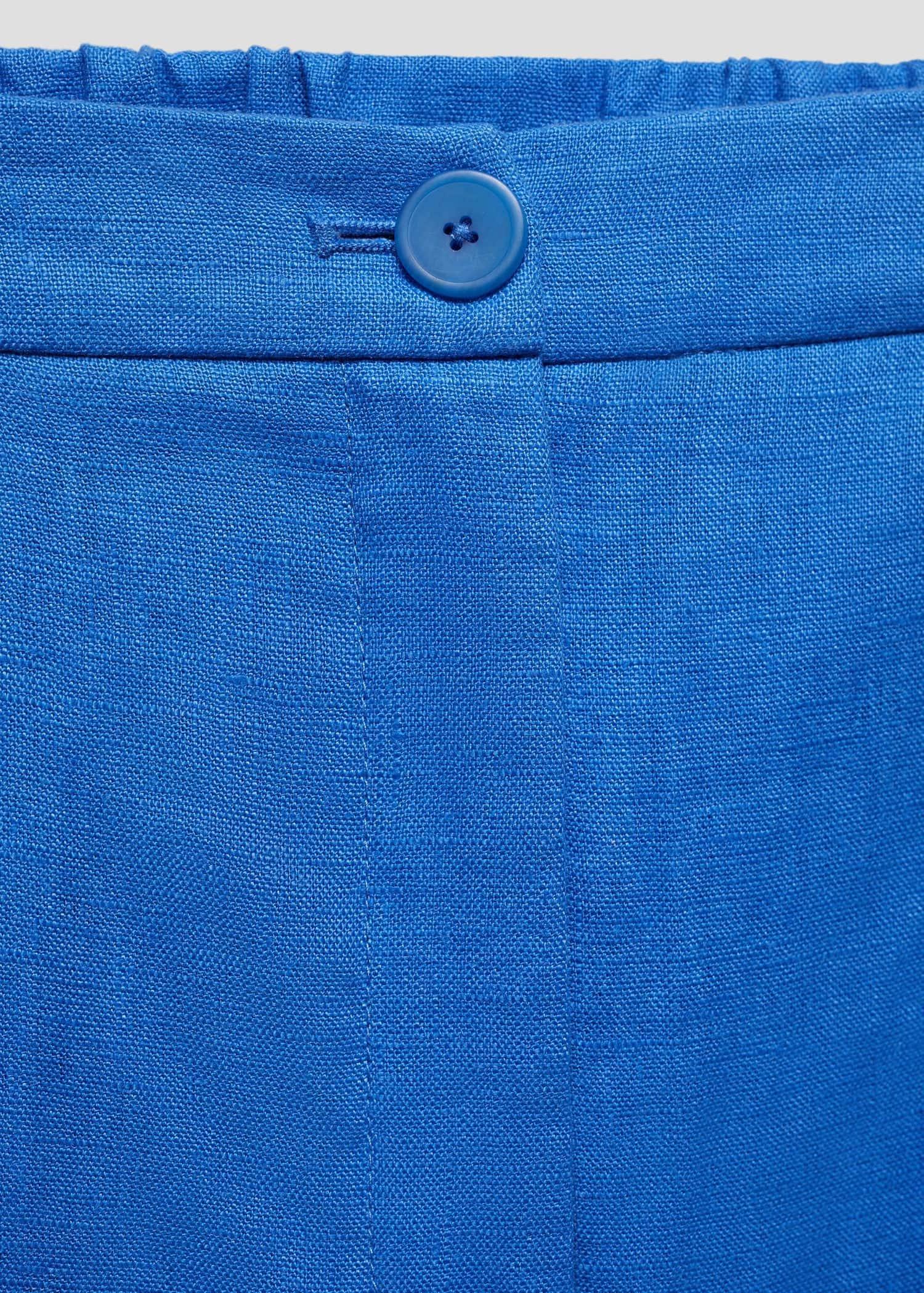 Mango - Blue Linen Straight Trousers