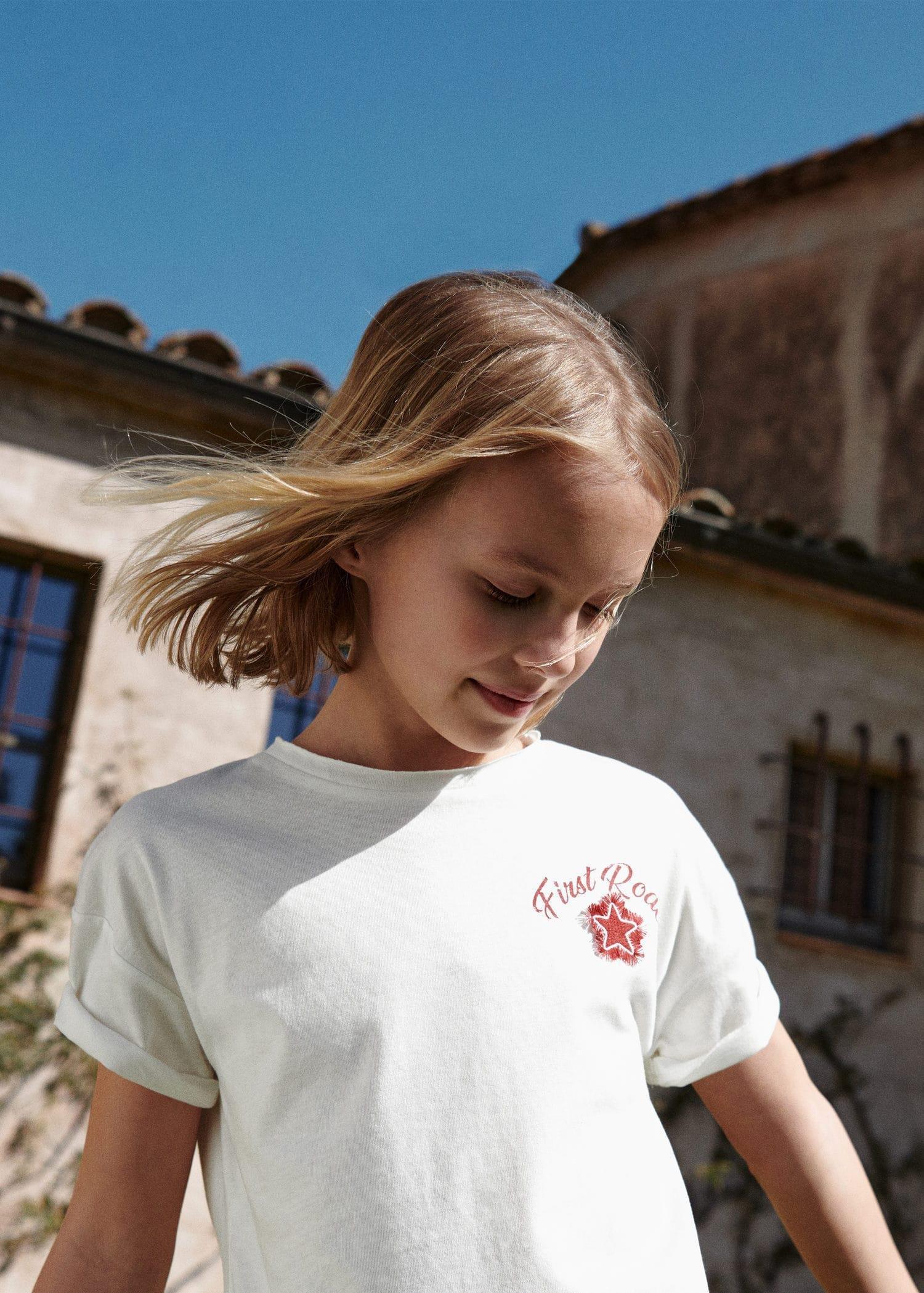Mango - White Star Print T-Shirt, Kids Girls
