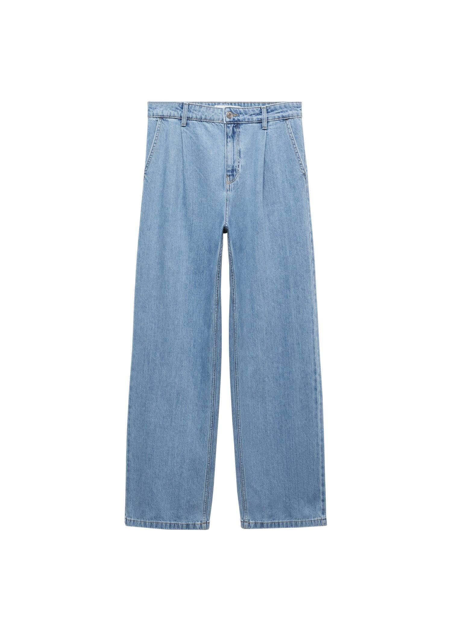 Mango - Blue Straight Pleated Jeans