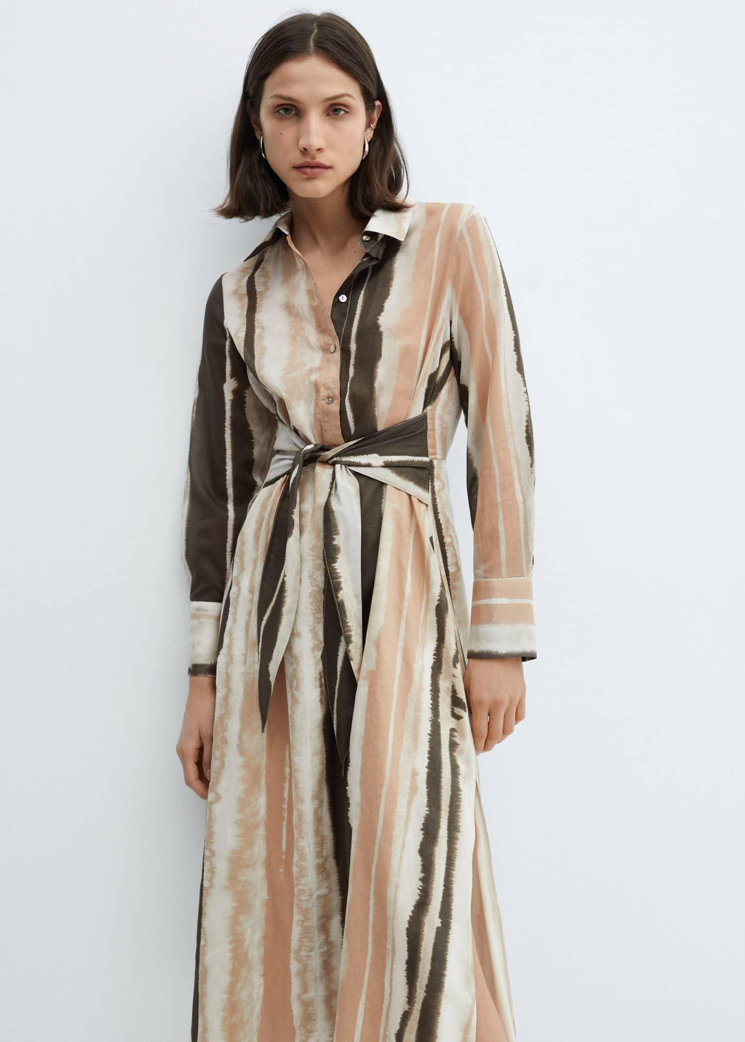 Mango - Beige Tie-Dye Shirt Dress